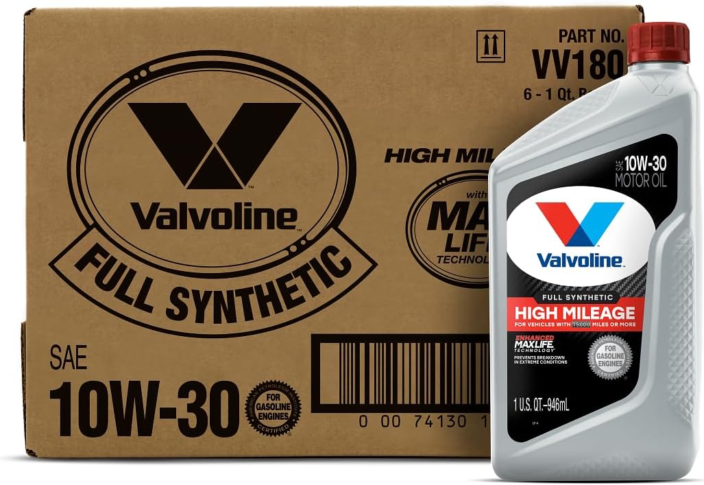 Valvoline Full Synthetic High Mileage with MaxLife Technology SAE 10W-30 Motor Oil 1 QT, Case of 6