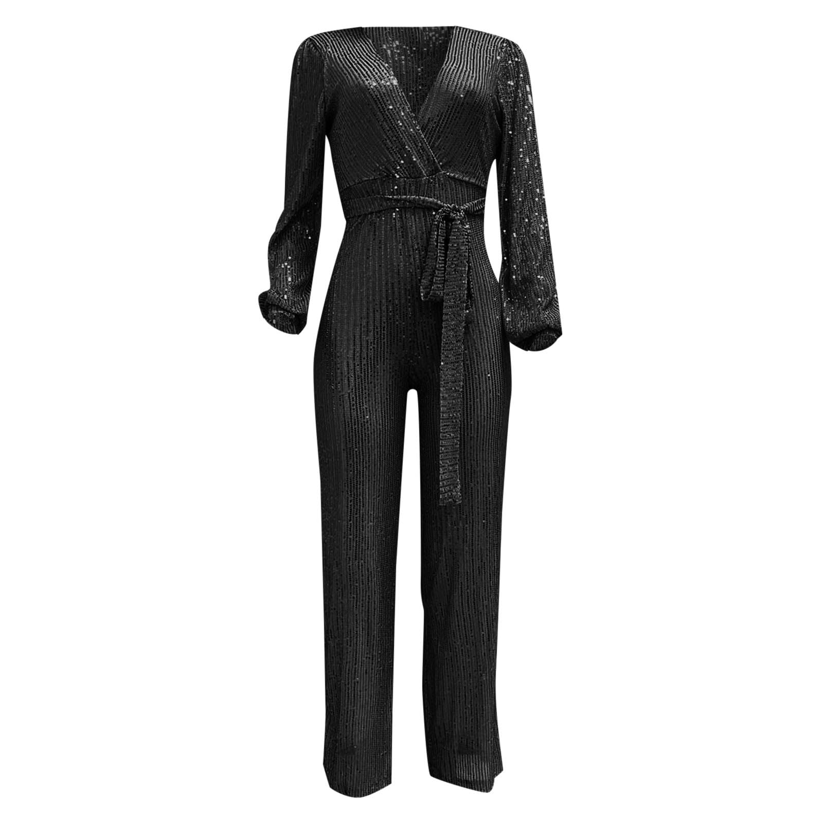 Completo casual con cintura, maniche lunghe, paillettes, per feste e serate