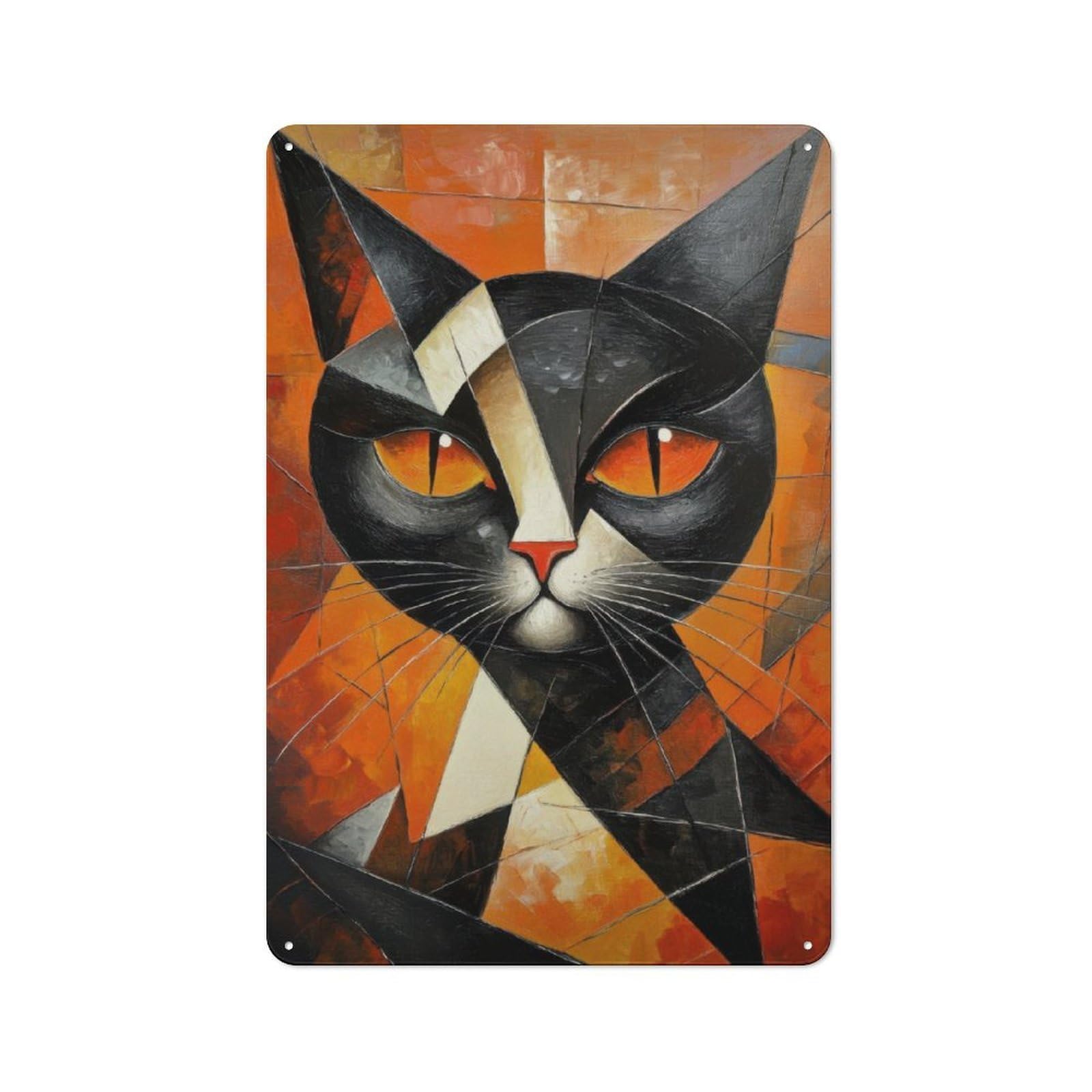 Cat Oil Painting Vintage Metal Sign 30x20cm for Hobby Room Or Studio, Housewarming Present for People Styling Hobby Room And Studio