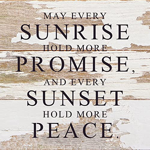 Vintage Farmhouse Reclaimed Wood Sign by Second Hand By Nature - 28 x 28 Handmade Rustic Home Decor for Living Room, Bedroom, Fireplace - Country Family Wall Art (May Every Sunrise Hold More Promise)