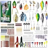 FONMANG 322-Piece Fishing Lures Kit - Buzz Bait/Spinner Baits/Jig/Frog, Fishing Tackle Box with Tackle Included, Soft Bait/Hooks/Weights, Fishing Gear Lure Kit Gift for Men Freshwater Bass Trout