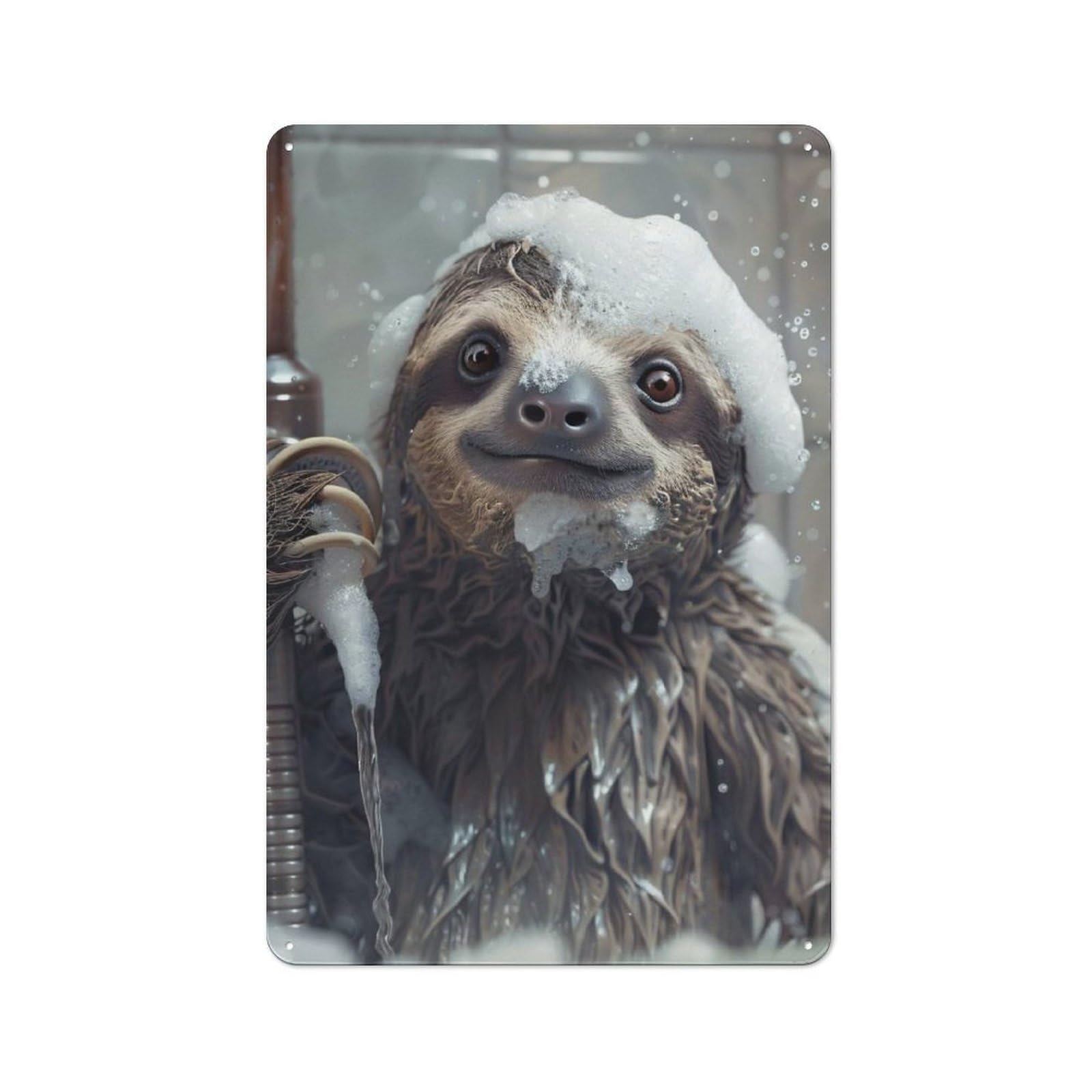 Retro Metal Sign with Sloth in A Bubble Bath Design 30x20cm, Weathered Look Shed Wall Plaque for Garage, Workshop, Shed Or Utility Room