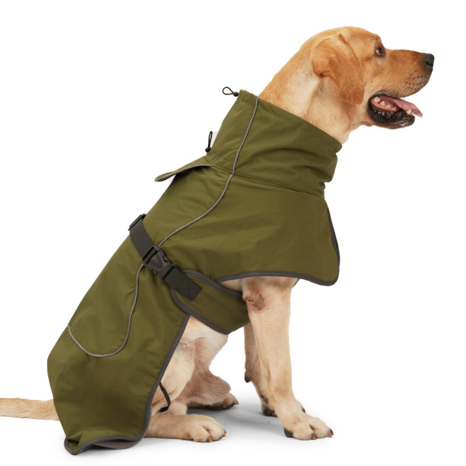 Schneeanzug Hund, Hundemantel, wasserdichte Hundejacke ， Fleecefutter, Reflektierendem und Pelzkragen zum Wandern, Outdoor, für Mittelgroße und Große Hunde (XXL,Armeegrün)