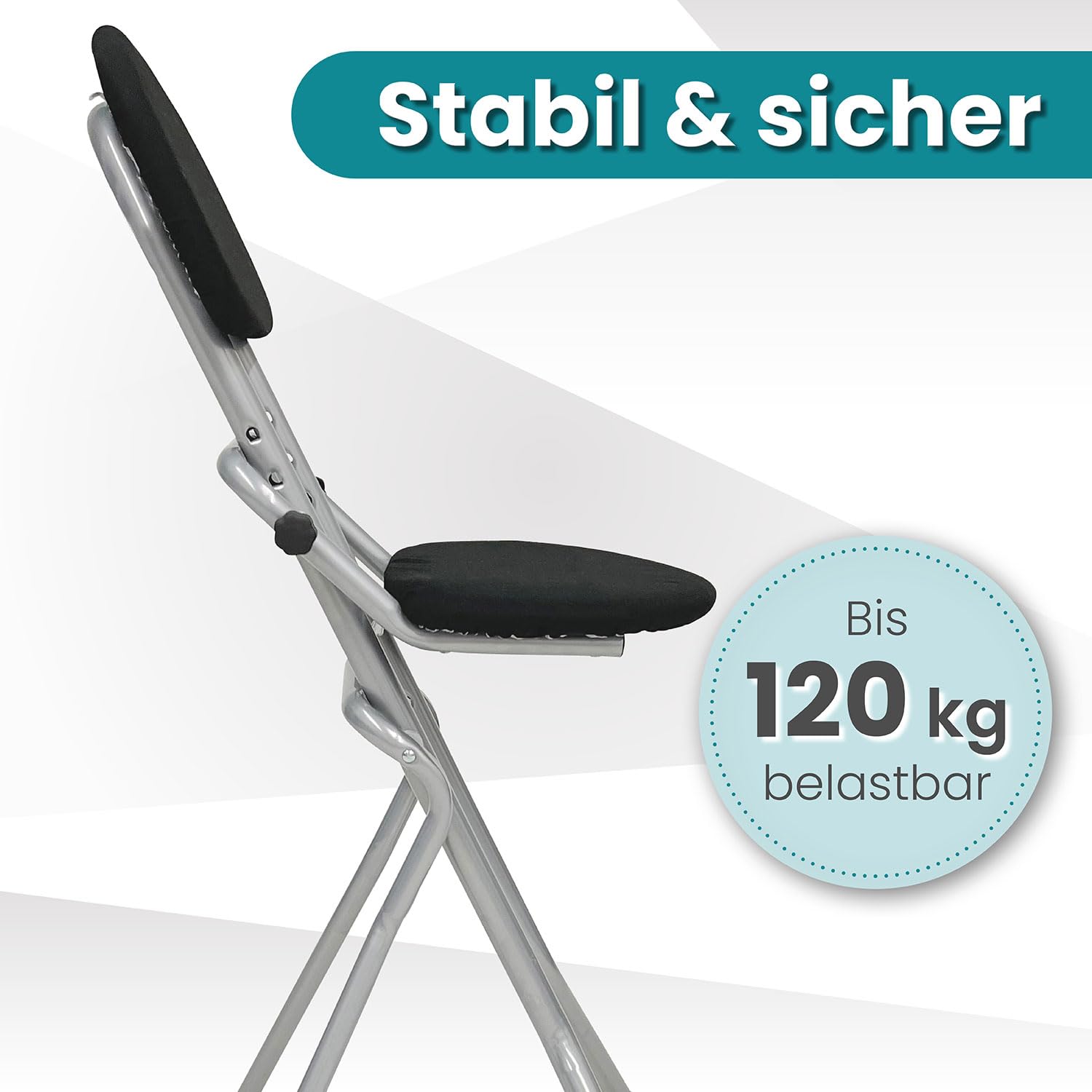 ELONEO Sitzhilfe Bügelstehhilfe höhenverstellbar 58-65 cm belastbar bis 120kg Silber 45x98x47 cm