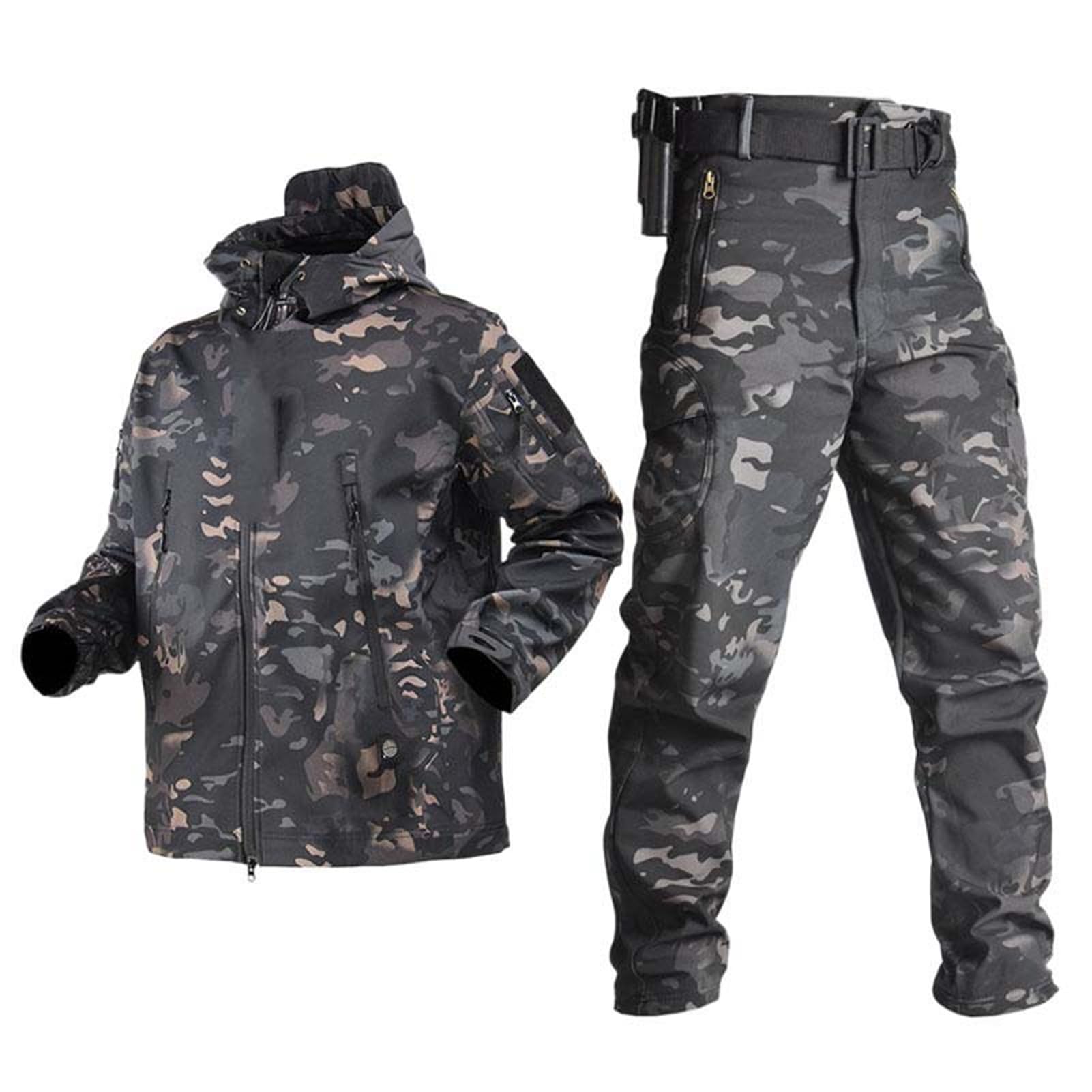 AoleakyTactical Shell Jackets+Pants Sets Mens Windproof Waterproof Multi-Pocket Military Jacket Pants Suit Male