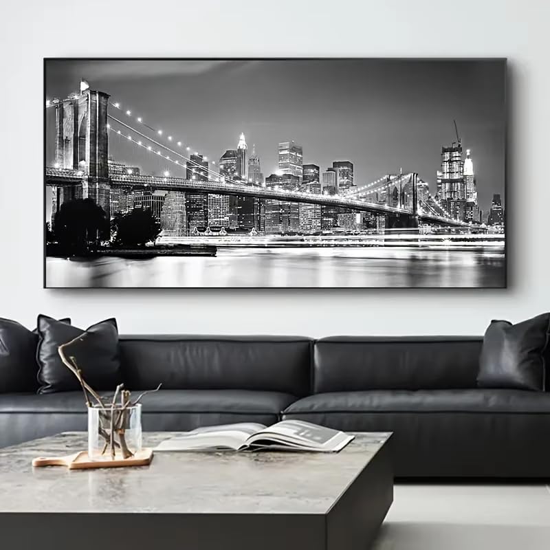 Toile lumineuse pont de Brooklyn scène nocturne pour une ambiance de chambre cocooning