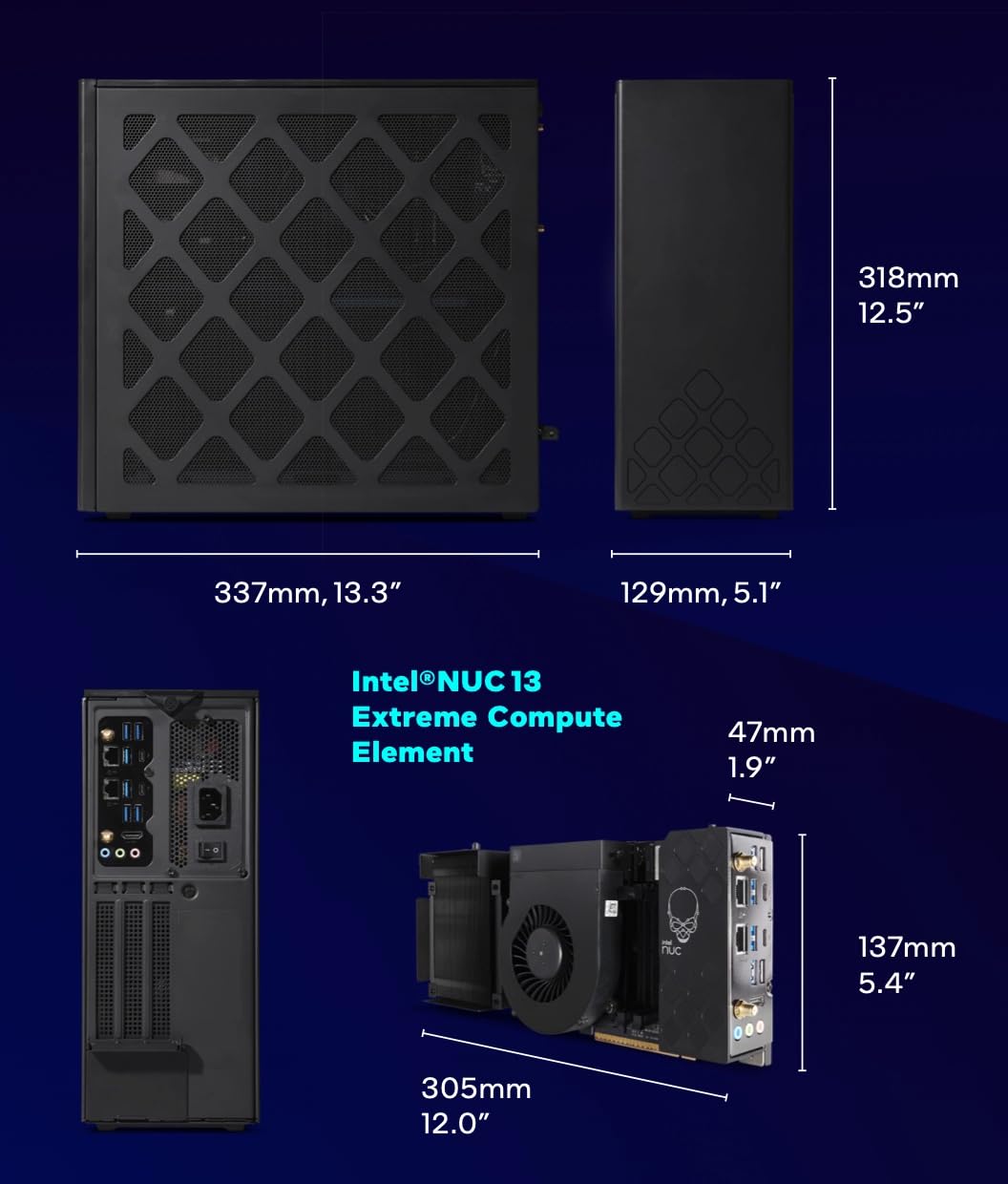 Intel NUC 13 Extreme Kit NUC13RNGi5 Mini PC da gaming con processore Intel Core i5-13600K, fino a 5,1 GHz, RAM DDR5 fino a 64 GB, Wi-Fi 6E per giocatori appassionati (Barebone)