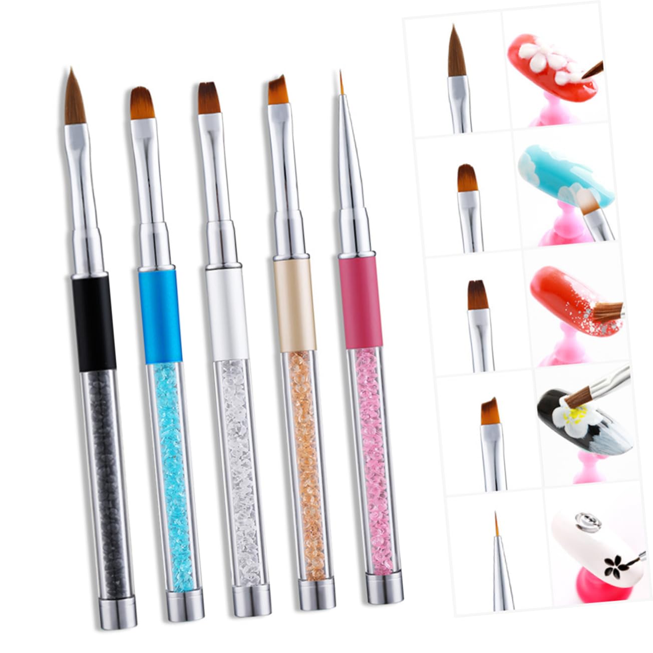 Healvian 15pezzi Pennelli Per Nail Art Con Manico Di Strass Strumenti Per Manicure Per Uso Professionale e Domestico Perfetti Per Amanti Del Nail Art e Principianti