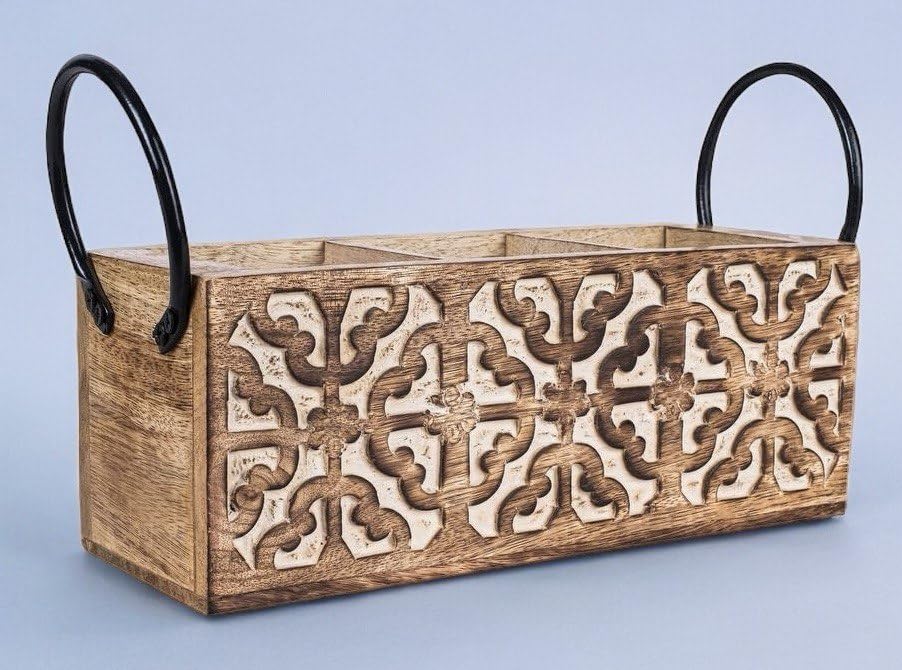 Craftize Mstore Rustic Wooden Cutlery Holder Spoon Stand Rack - Brown Wood Kitchen Caddy with 11" Length, 4" Width, 4" Height - Flatware Storage & Spoon Rack with Rustic Finish (B0DCSXBTXL) Amazon Price History, Amazon Price Tracker