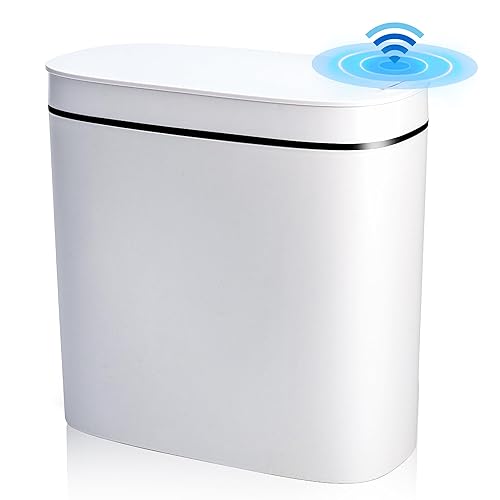 Supteron Bote de basura automático inteligente con tapa para baño, 14 L3.7 galones, sin contacto, eléctrico, impermeable, estrecho, pequeño, para