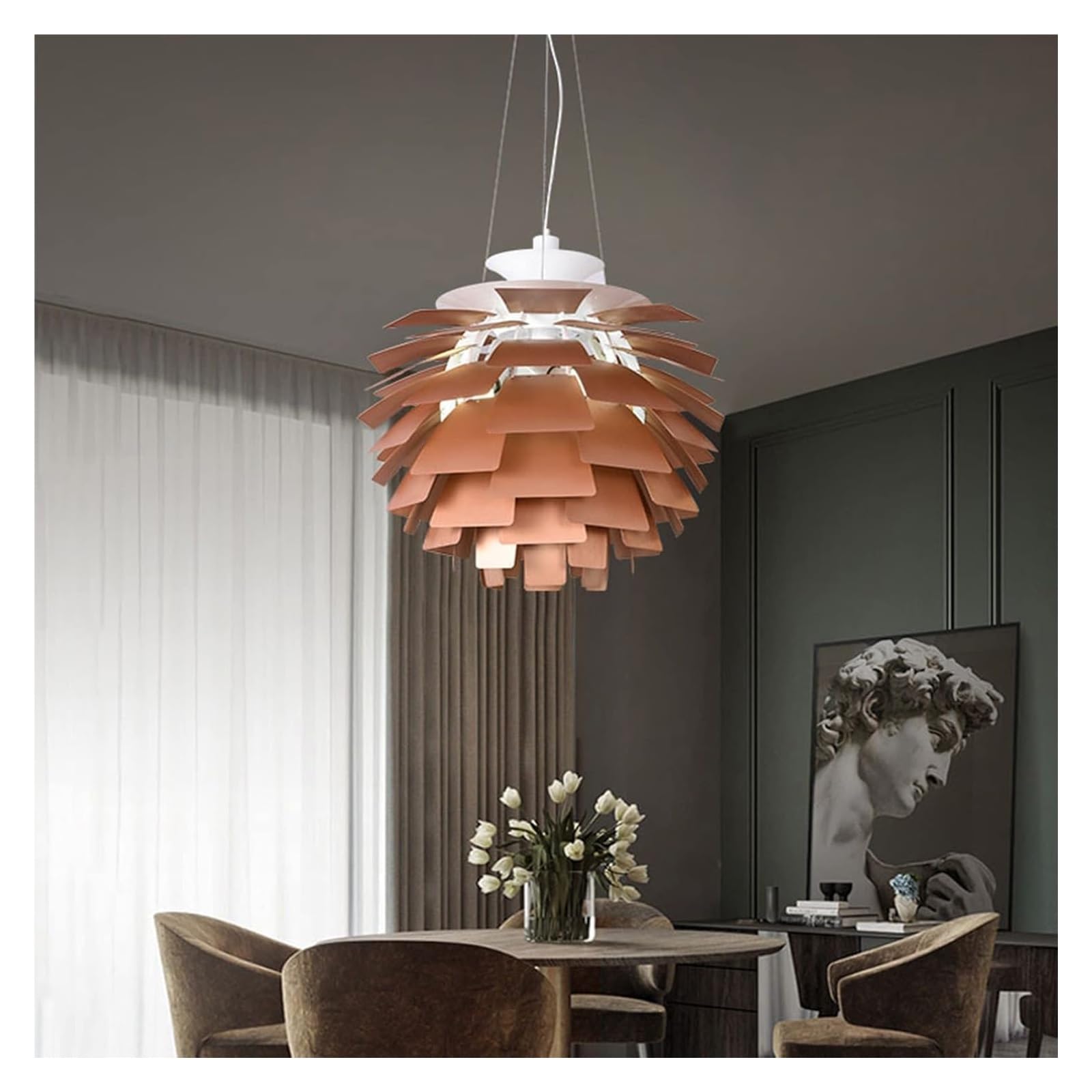 Żyrandole sufitowe Żyrandole Duża lampa wisząca Kula z szyszkami sosnowymi Klosz składa się z 72 zestawów liści Lampa wisząca sufitowa Oprawa świetlna z regulowanym łańcuchem wiszą