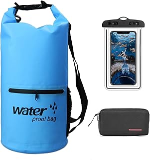 Bee Nesting防水バッグ 500D PVC ドライバッグ 大容量 防災 アウトドア プール 海水浴 登山 釣り 水泳 ダイビング ビーチバッグ スマホ防水ケース・洗面用具ポーチ付き (ブルー, 10L)