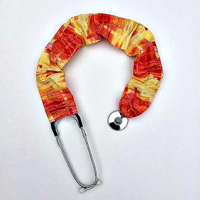 Stethoscope Covers Handmade Variety Patterns Colors 100% Cotton Scrunchie (Yellow Oragne Abstract)