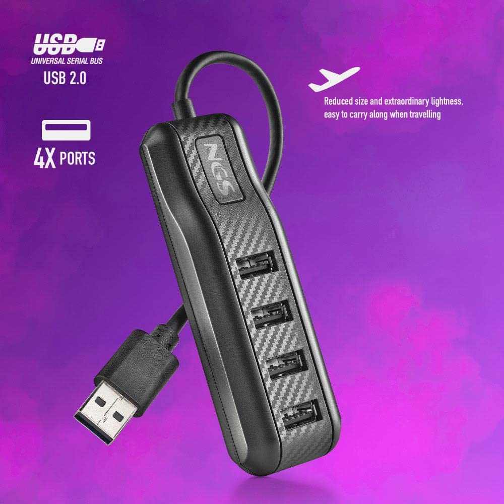NGS Port 2.0 - Hub USB 2.0 Avec 4 Ports, Design Élégant Et