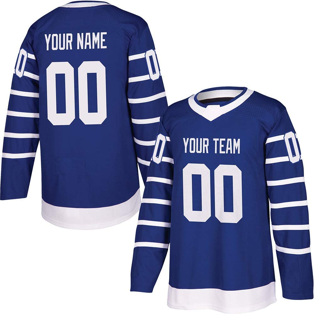 Custom Blue Hockey Jerseys for Men Women Youth Personalized Printed/Sewing Team Name Number S-5XL