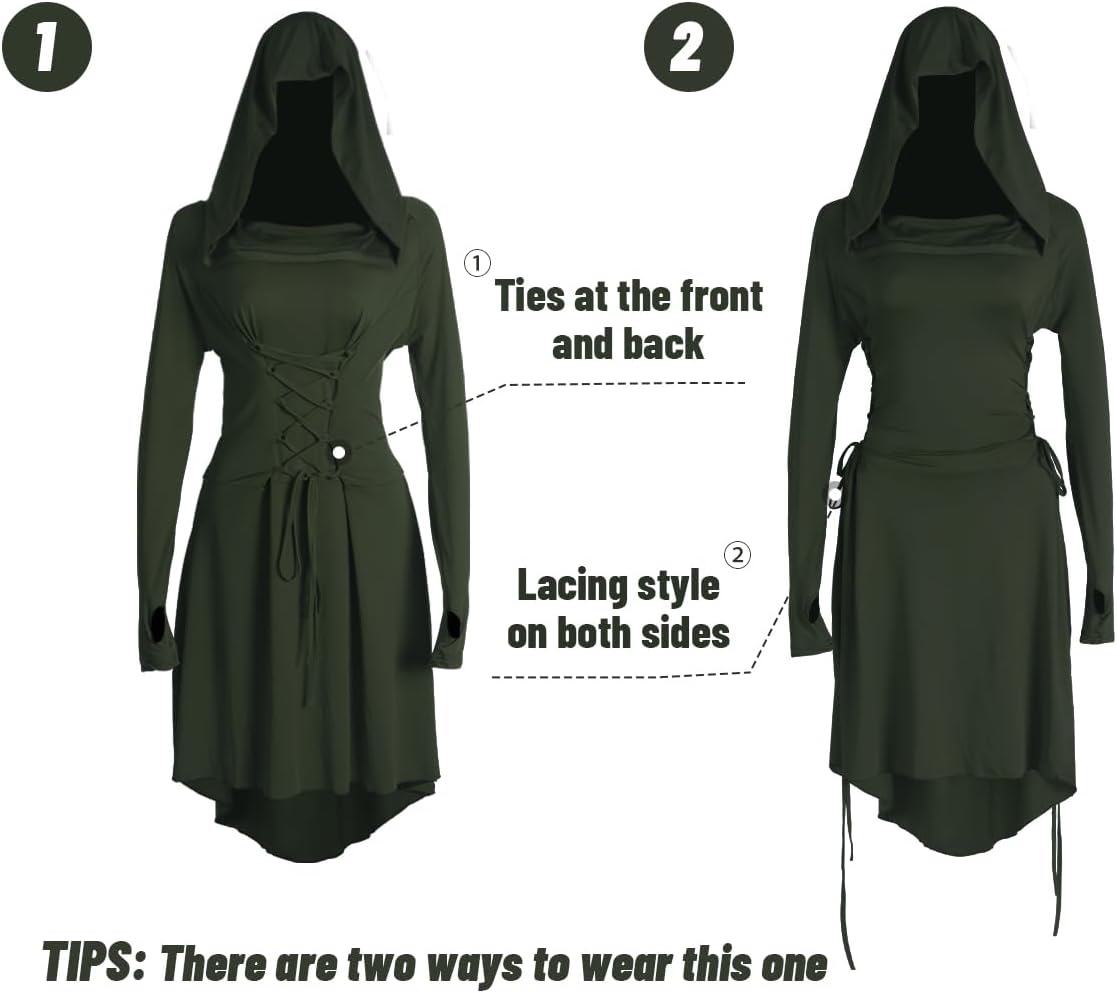 HOMELEX Renaissance Hood Dress for Women Medieval Ren Fair Halloween Hooded Cloak Robes Costume - Image 3