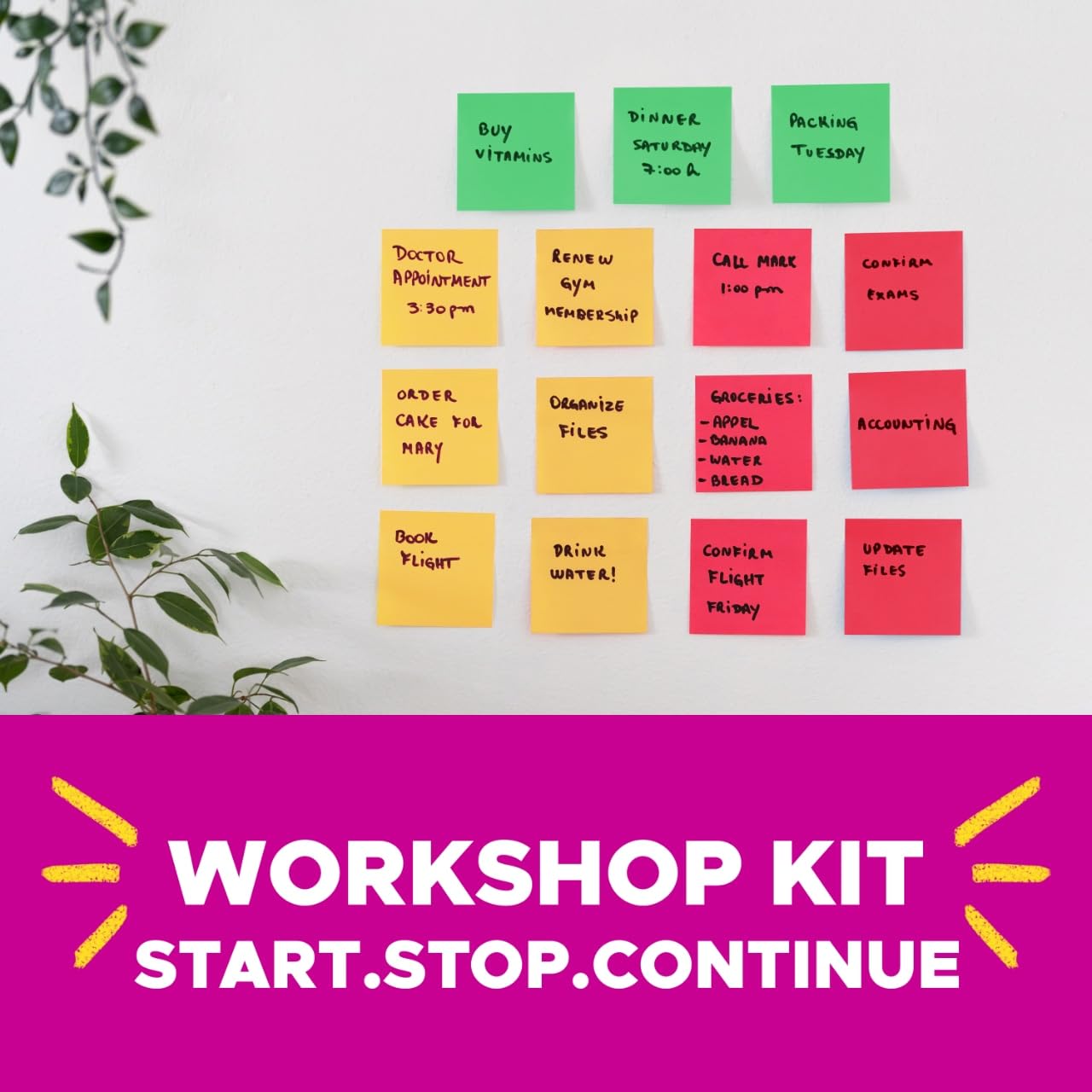 Post-it Super Sticky Notes 3x3 zoll, 24 Pads/Pack, 70 Blatt/Pad, Workshop Kit, Rot, Gelb, Grün (654-24SSANSIOC)