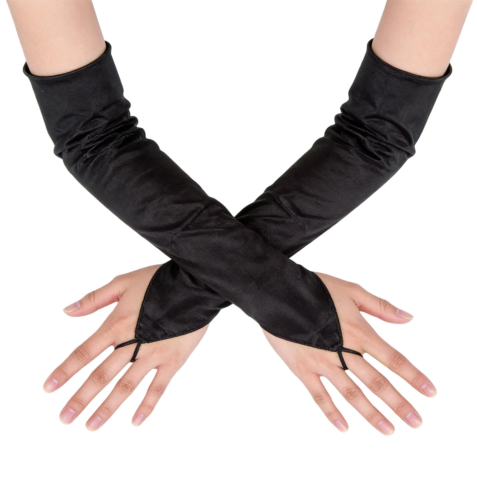 Fachoi Women's Black Fingerless Satin Gloves, Long Gloves For Bridal Banquet Party Wedding Opera Colorful Mitten, For Theme Party Halloween Costume F6-Gzst