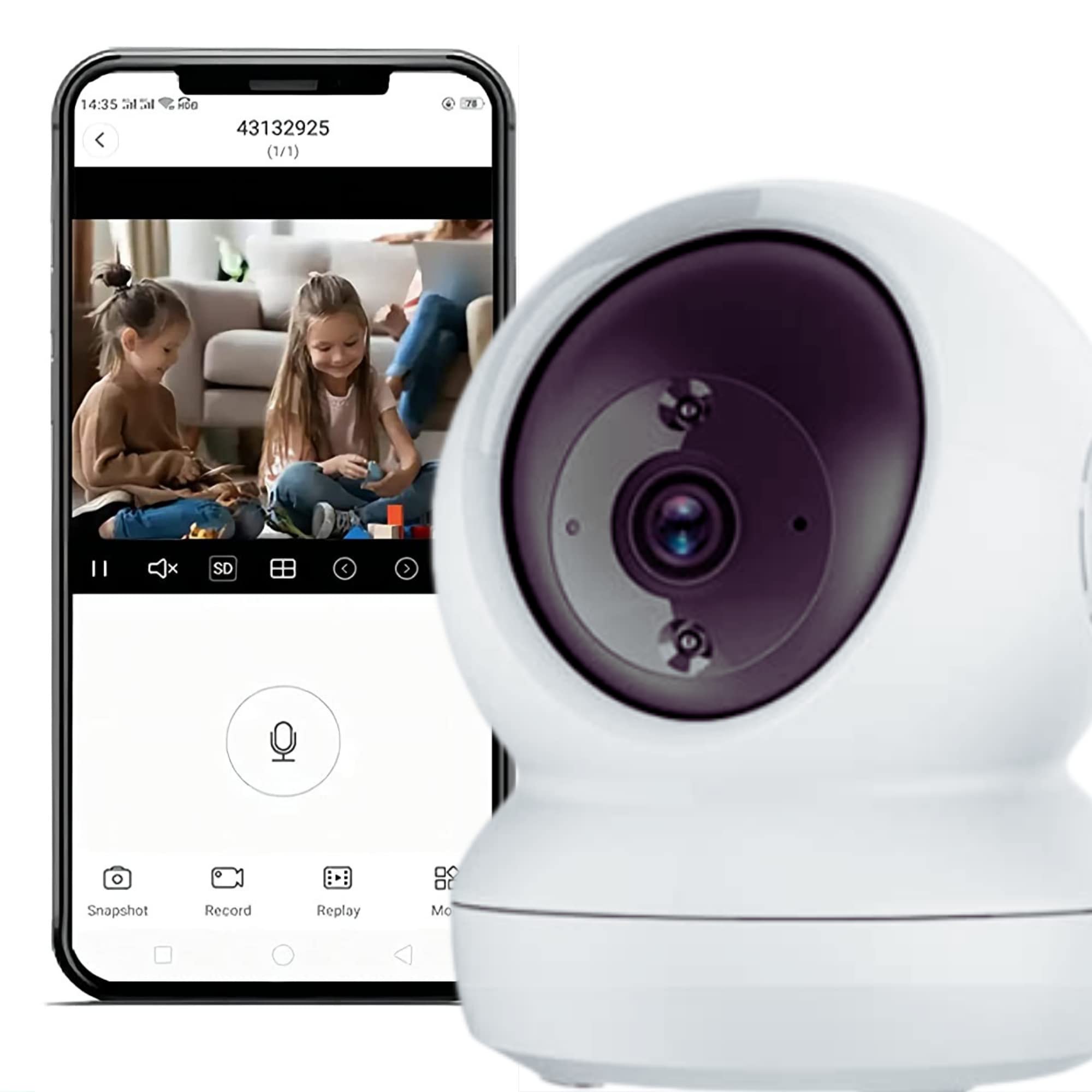 EZ-VZ 2MP 1080p Wi-Fi Camera with Pan/Tilt 360 Degree Rotation, 2MP WiFi Security Camera with Two Way Communication, Night Vision Easy Setup with App