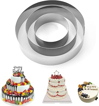 Cake Ring,Cooking Rings, 4/6/8 Inch Round Cake Mold, 3 Packs Round Cookie Cutter Set, Stainless Steel Biscuit Cutters for Cooking Crumpets Eggs Pastry Mousse DessertsSilver - Round