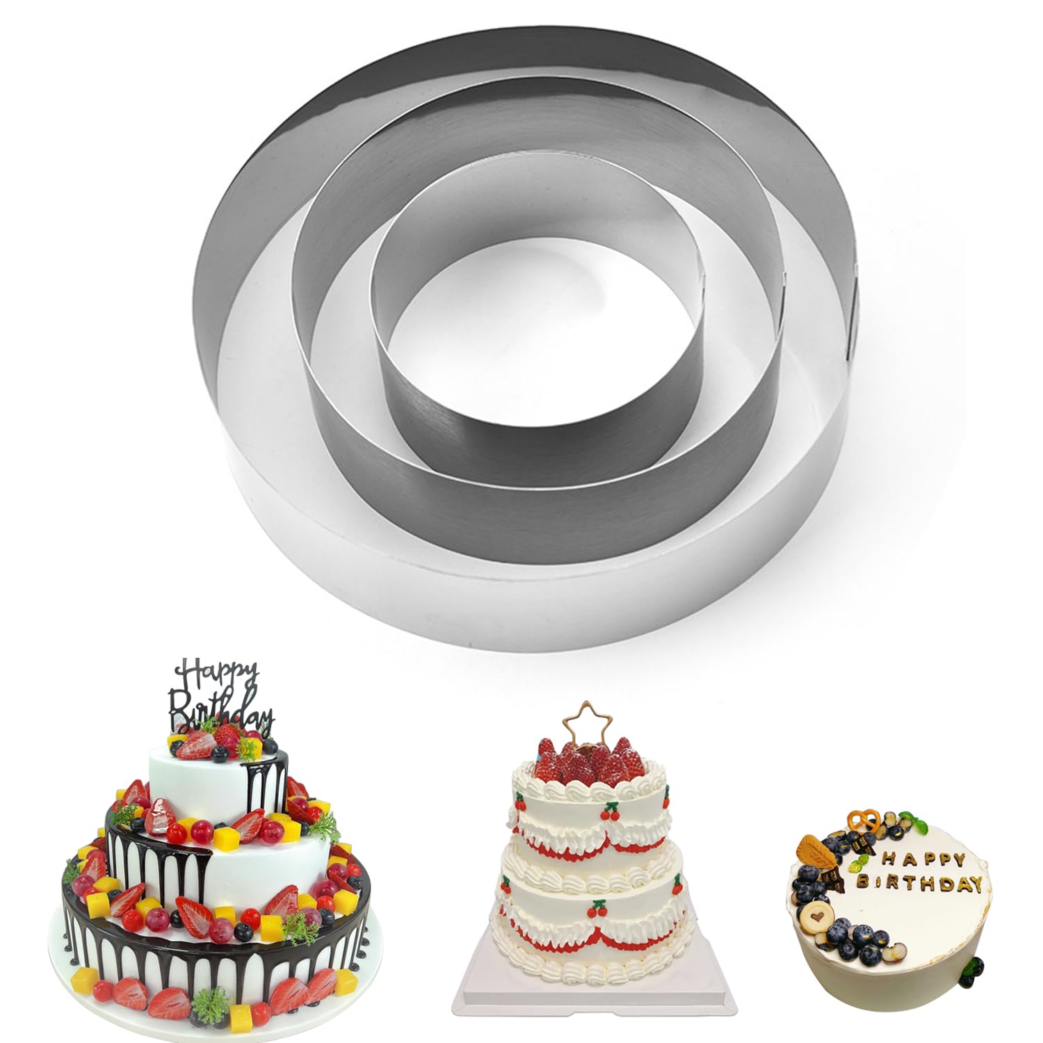 Milai Set 8 Coppapasta E Pressa In Acciaio Inox - Anelli Torta Da 8 Cm Diametro X 4 Cm Altezza - Stampo Rotondo Per Mousse, Dessert, Antipasti - Lavabile In Lavastoviglie