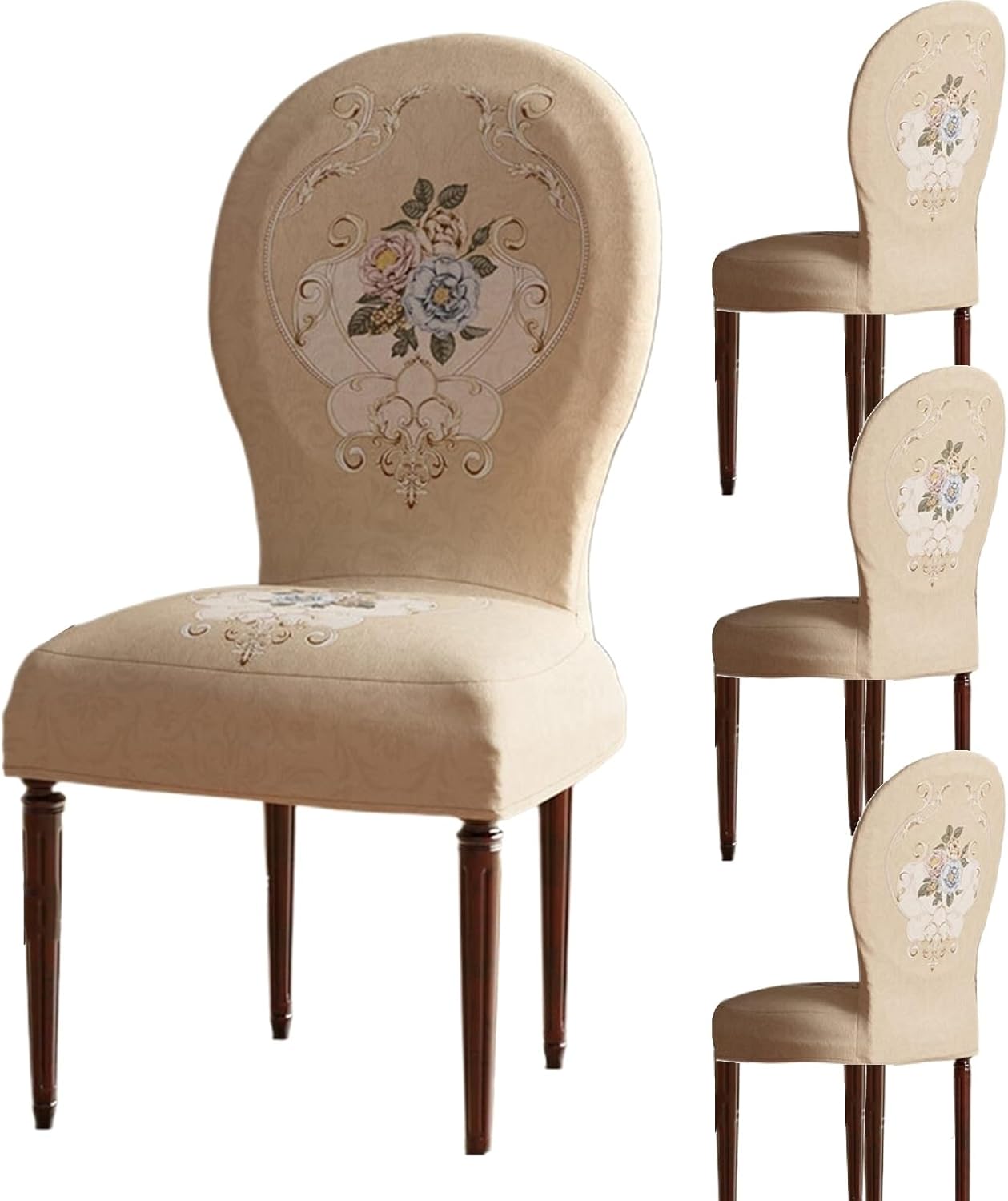 Round Back Dining Chair Slipcovers,Dining Chairs Slipcovers With Round Back，French Country Dining Chairs Cover Set Of 2/4, Vintage Chairs Cover With Curved Backrest For Dining Room Banquet Home Decor(