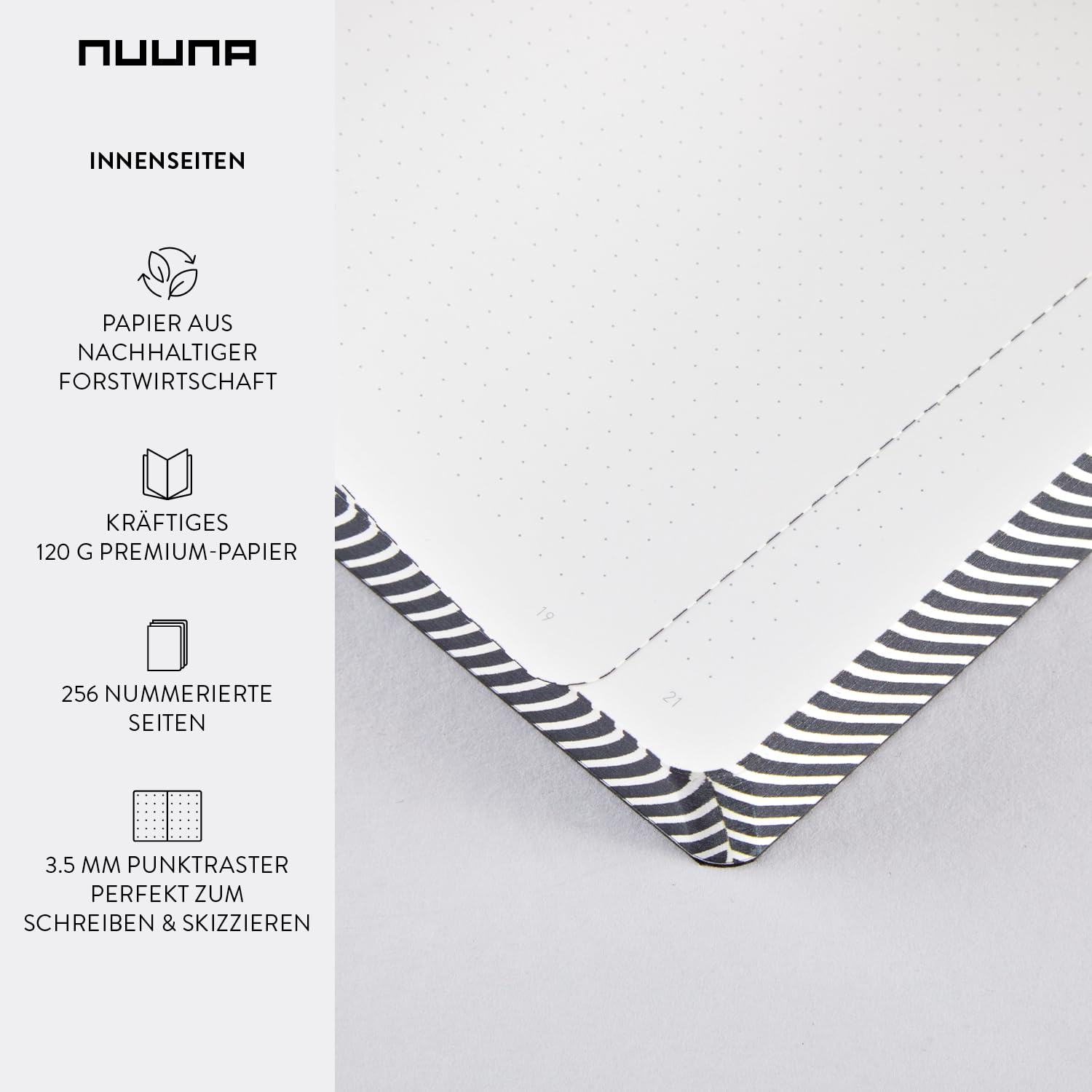 Nuuna Notizbuch A5+ | Graphic L - The Master Plan | Dotted Journal | 3,5mm Punktraster | 256 nummerierte Seiten | 120g Premium-Papier | Leder schwarz | nachhaltig produziert in Deutschland