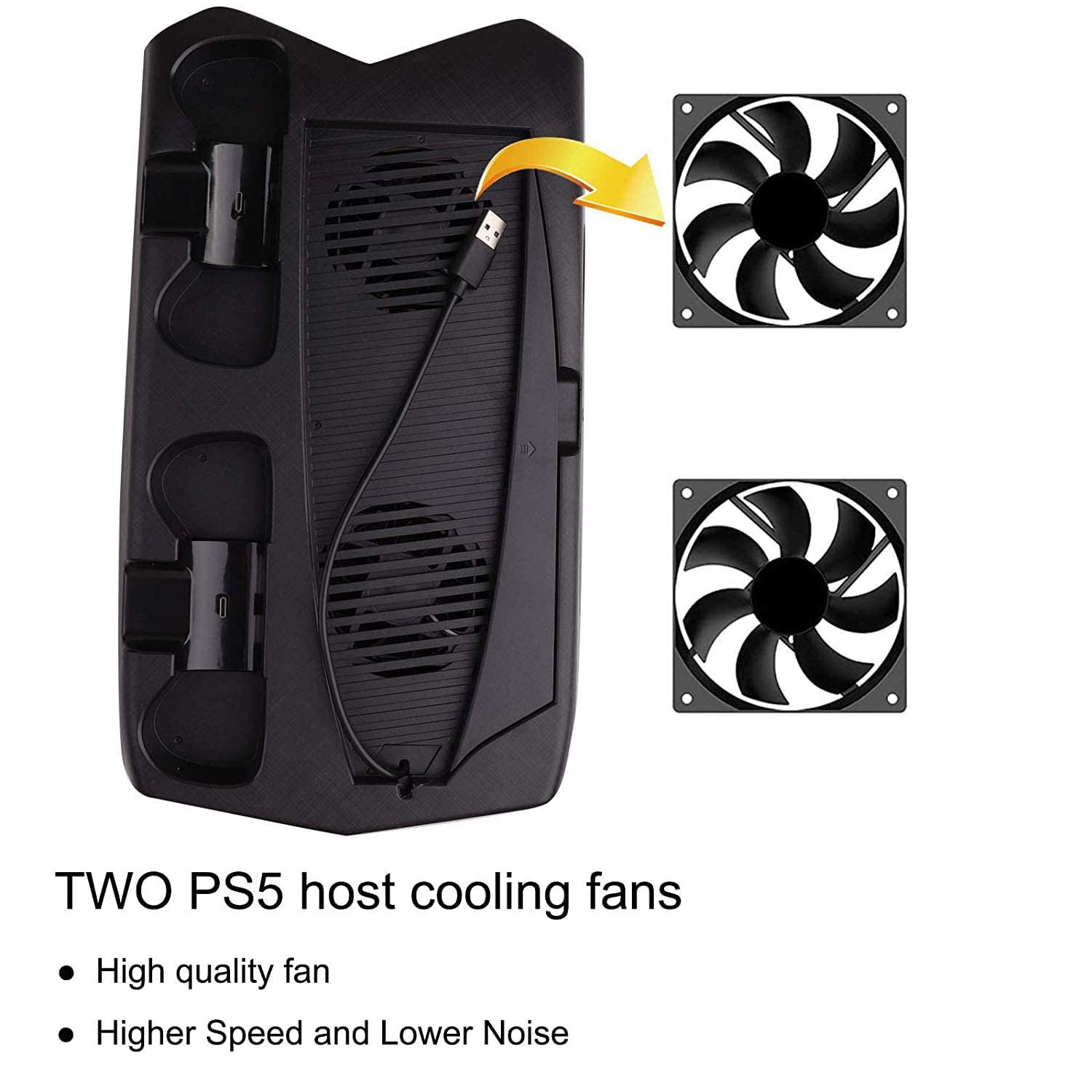Supporto verticale ventola di raffreddamento per Playstation 5, caricatore doppio controller per PS5 Dualsense con indicatori LED e 14 slot per giochi per PS5 Digital Edition/Ultra HD