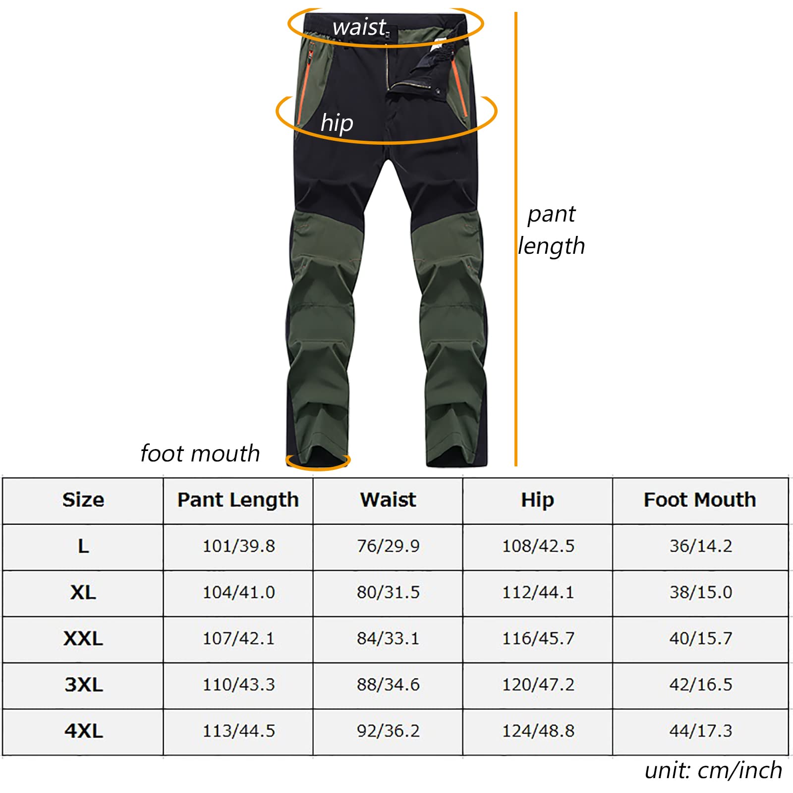 Hombres Pantalones Senderismo Secado Rápido Caza Pantalones Exterior Impermeable Pesca Montaña Pantalones(Size:3XL,Color:D)