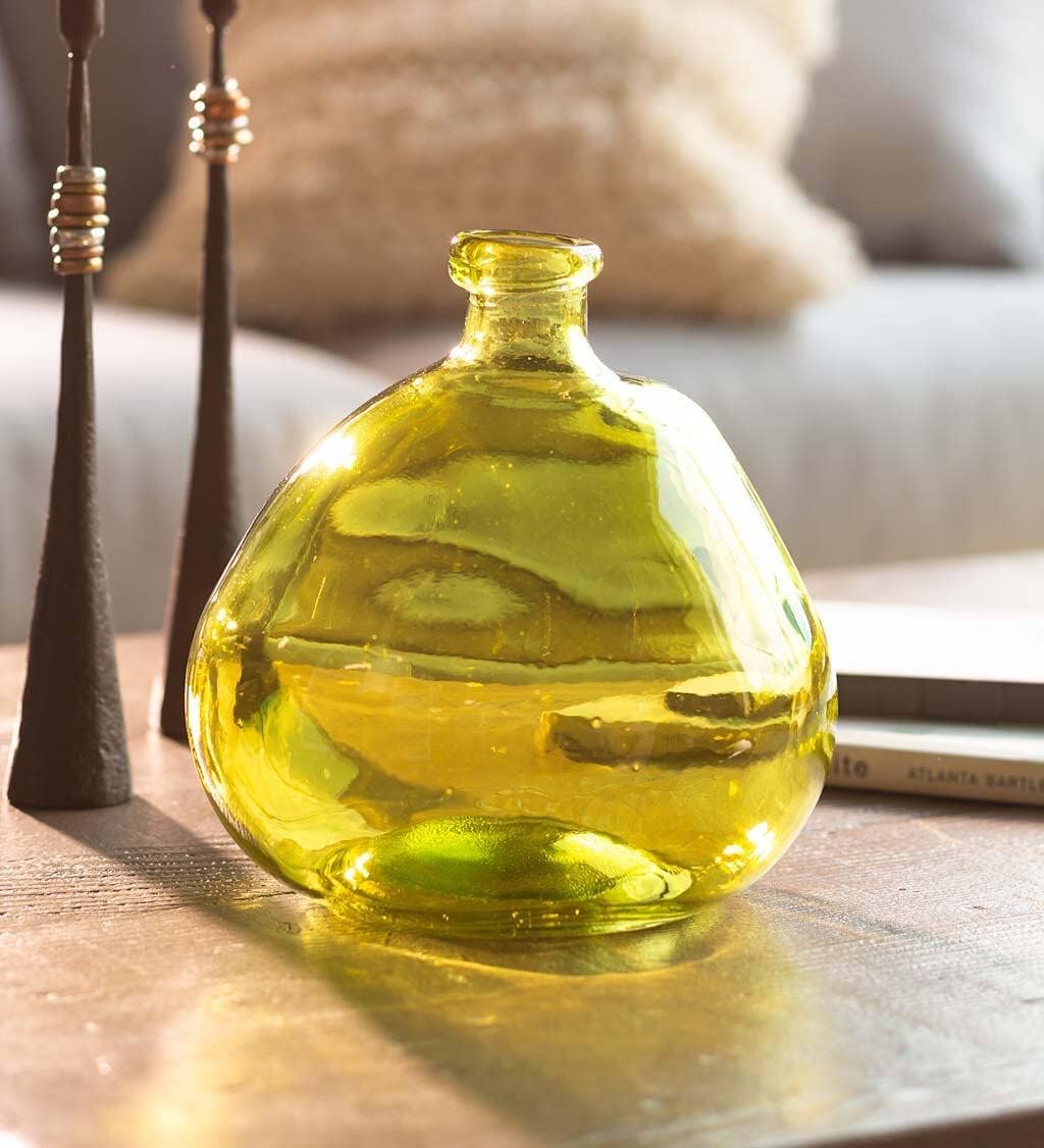 VivaTerra Recycled Round Glass Balloon Vase – Handblown Glass Vases for Centerpieces – Unique Organic Shape in a Delicate Green Color – Sustainable and Unique Home Decor (9" H x 8" Dia.)