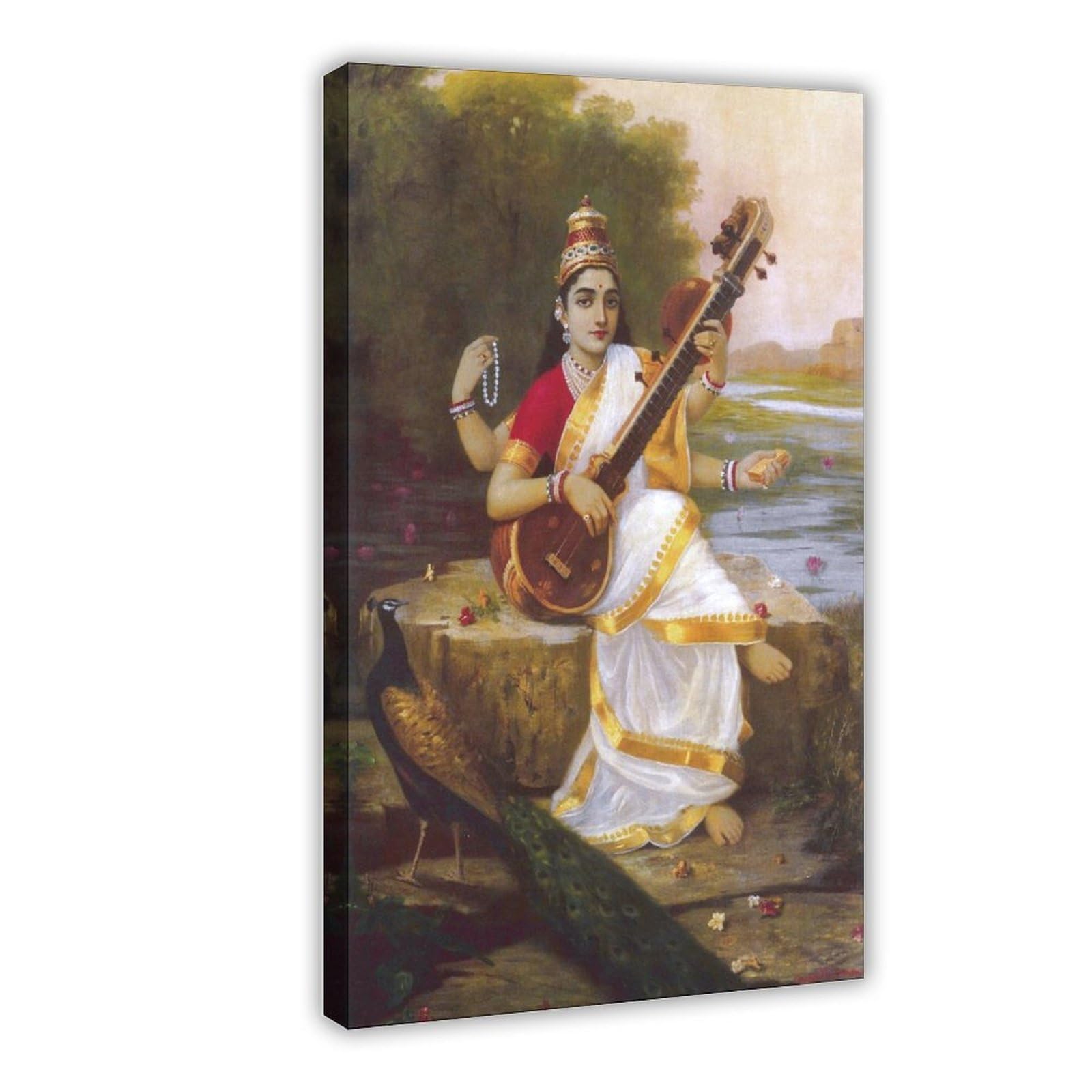 WCYB Raja Ravi Varma - Saraswati Posters Prints Canvas Deco Paintings Wall Art Frame 24" L X 36" W