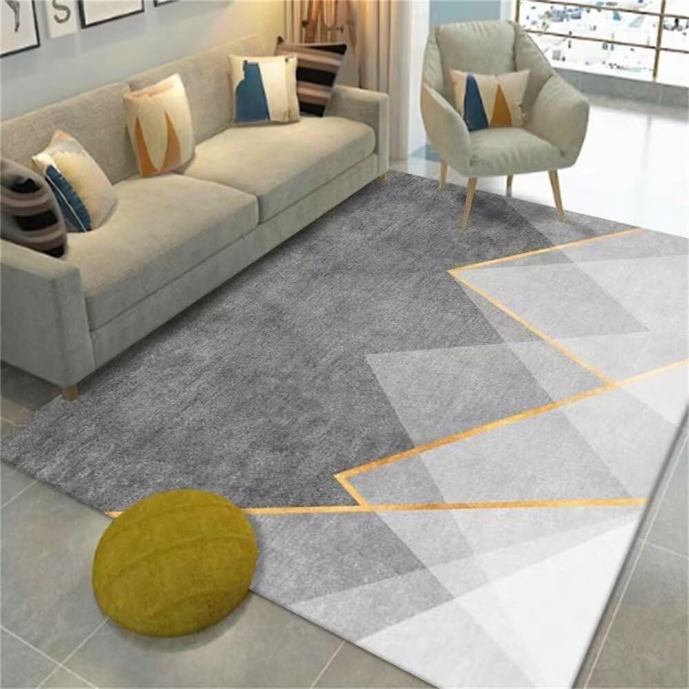 Décoration chambre ado fille avec ce tapis gris géométrique rectangulaire