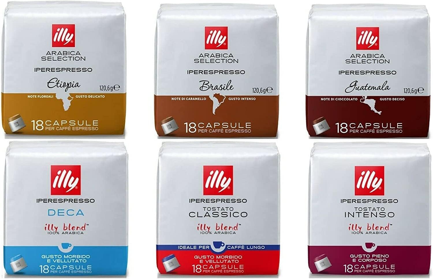illy Coffee Pods 6 x 18 Capsules (Total 108 Capsules), 7 Flavours To