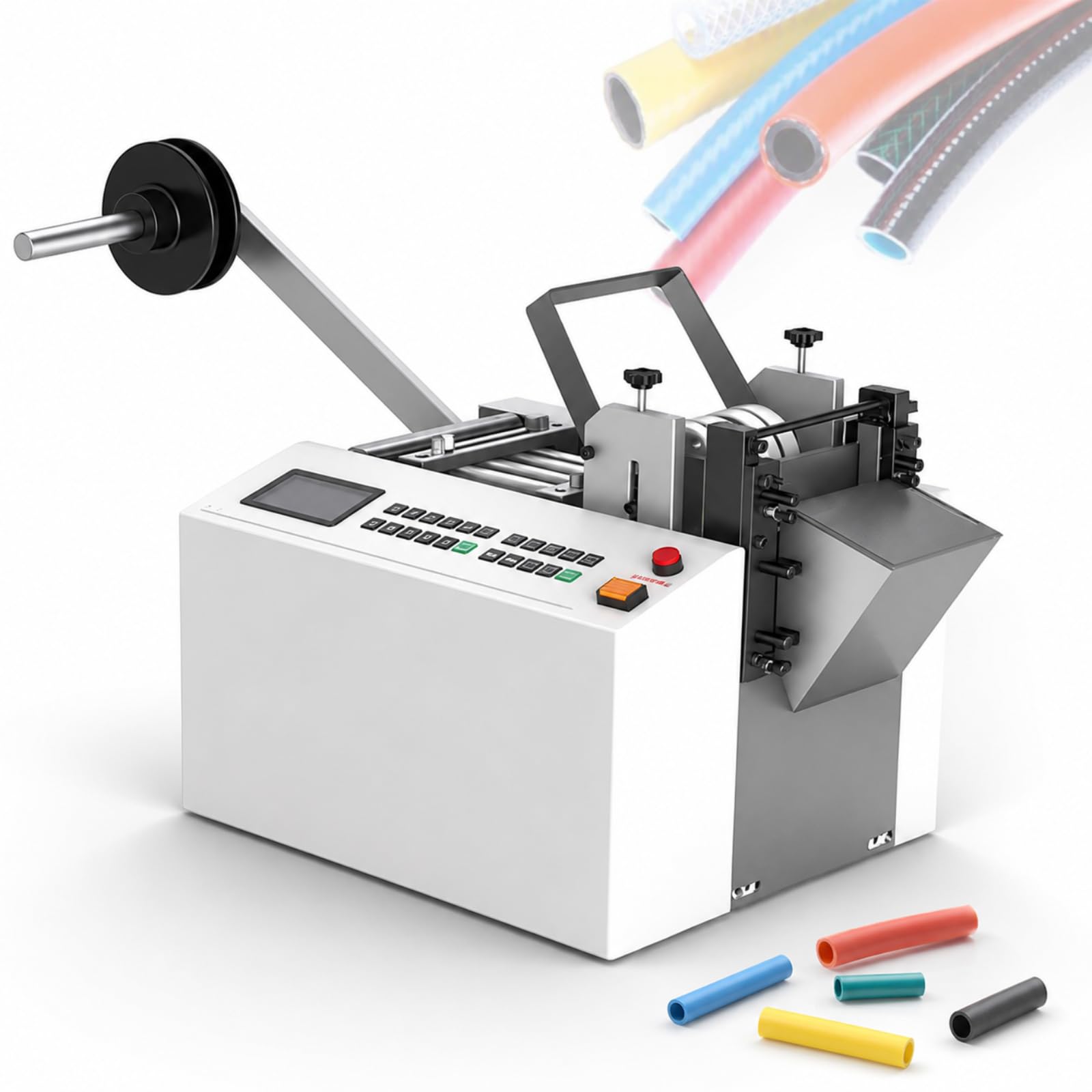 Vhewq Fully Automatic Heat-shrink Tube Micro-computer Cutting Machine, Cable Pipe Cutting Machine, High-speed Steel, 1mm-95mm Width For Heat Shrink, Fiberglass, Yellow Wax Tubes