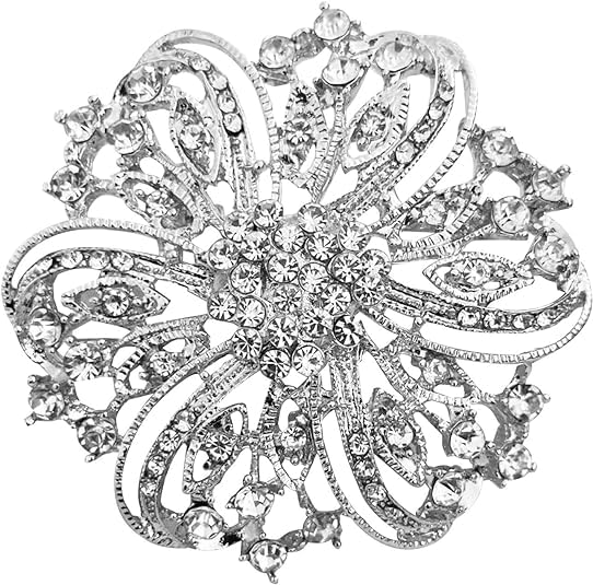 Crystal Rhinestone Brooch for Women,Silver Twisted Petals Flower Brooch Pins Rhinestone Jewelry Pins for DIY Bridal Wedding Bouquet Bridesmaid Jewelry