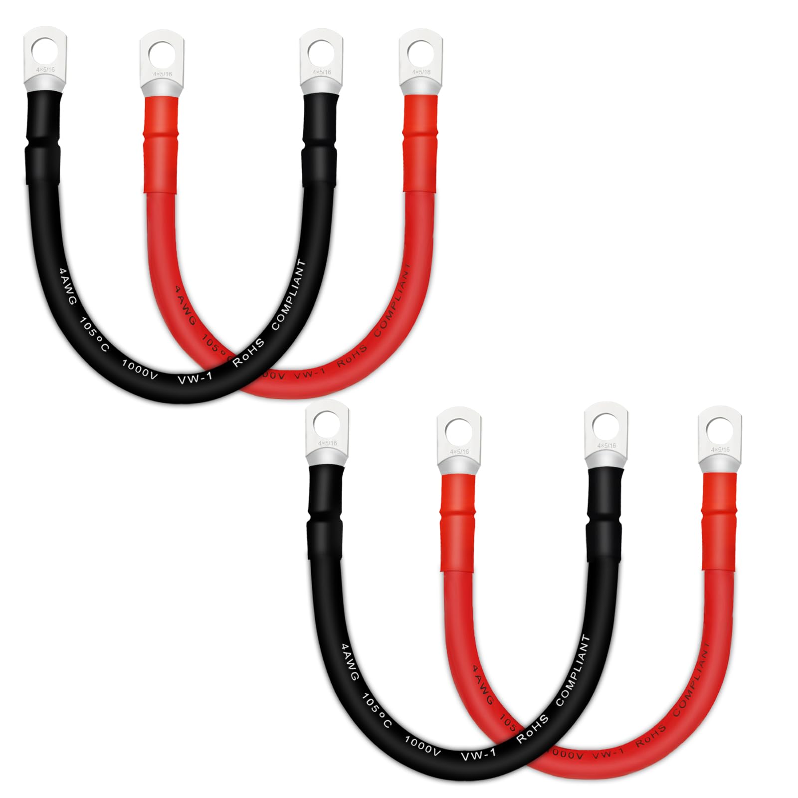 Cavo della batteria, 4AWG Cavo della batteria con terminali, 4 cavi di rame della batteria (30cm)