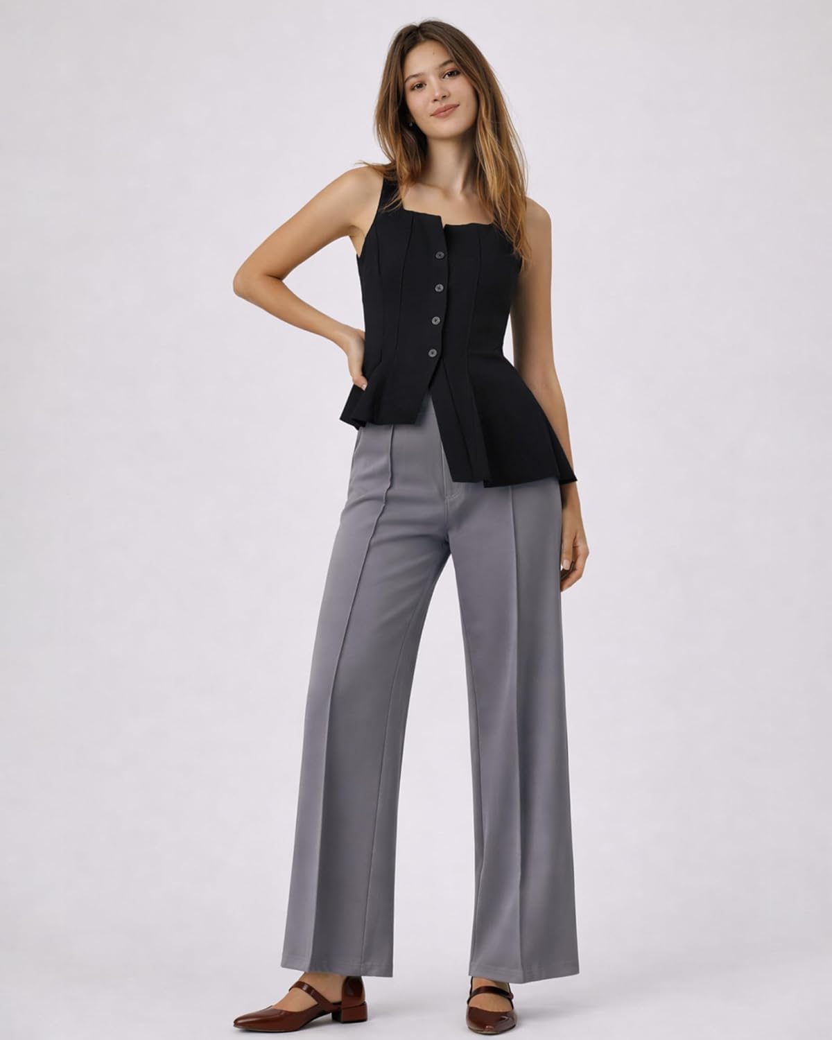 OULESlS Dress Pants for Women Work Pants Wide Leg Pull On Stretchy Business Casual Trousers High Waisted Slacks with Pockets - Image 2