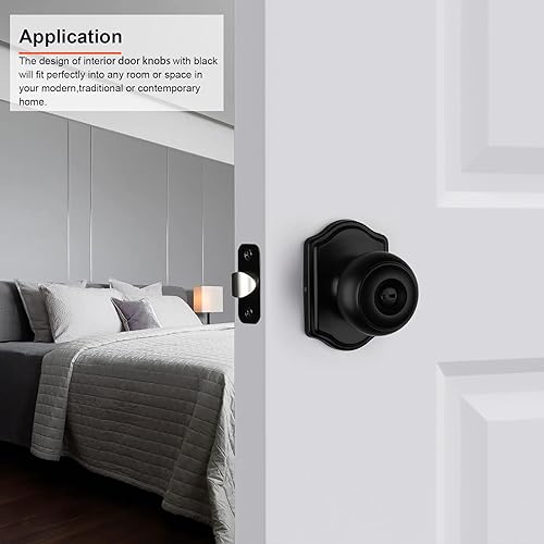 Miniatura 4 de Haidms Paquete de 3 pomos de puerta negros, pomos de puerta negro mate, pomos de puerta interiores negro mate, pomos de puerta interiores negros