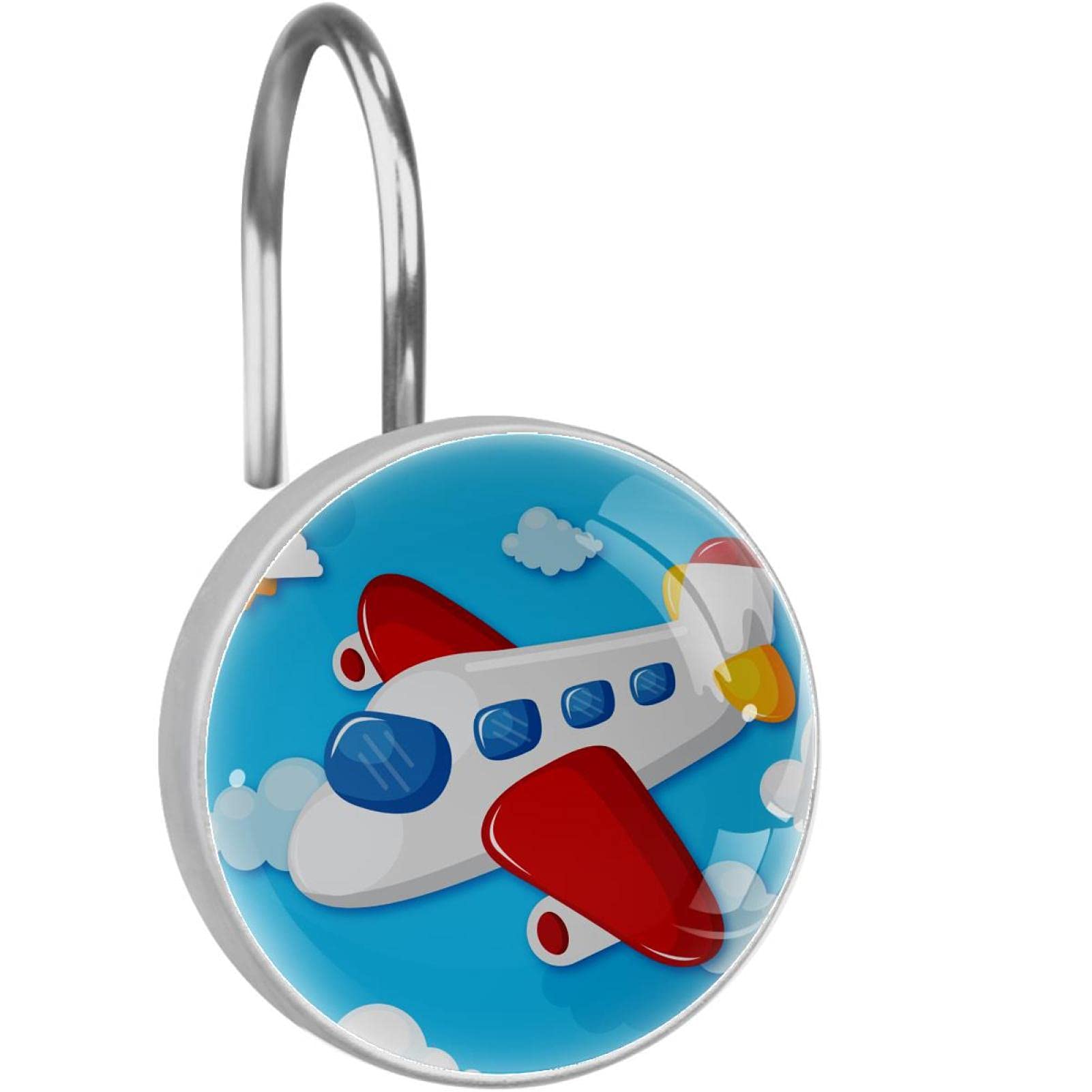 Crochets rideau de douche pour salle de bain thématique avion bleu x12