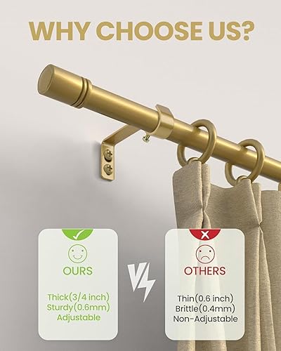 Miniatura 10 de Box Space Barras de cortina para ventanas de 48 a 84 pulgadas, 58 pulgadas de diámetro, longitud ajustable, estilo tapa de extremo, barra de cortina