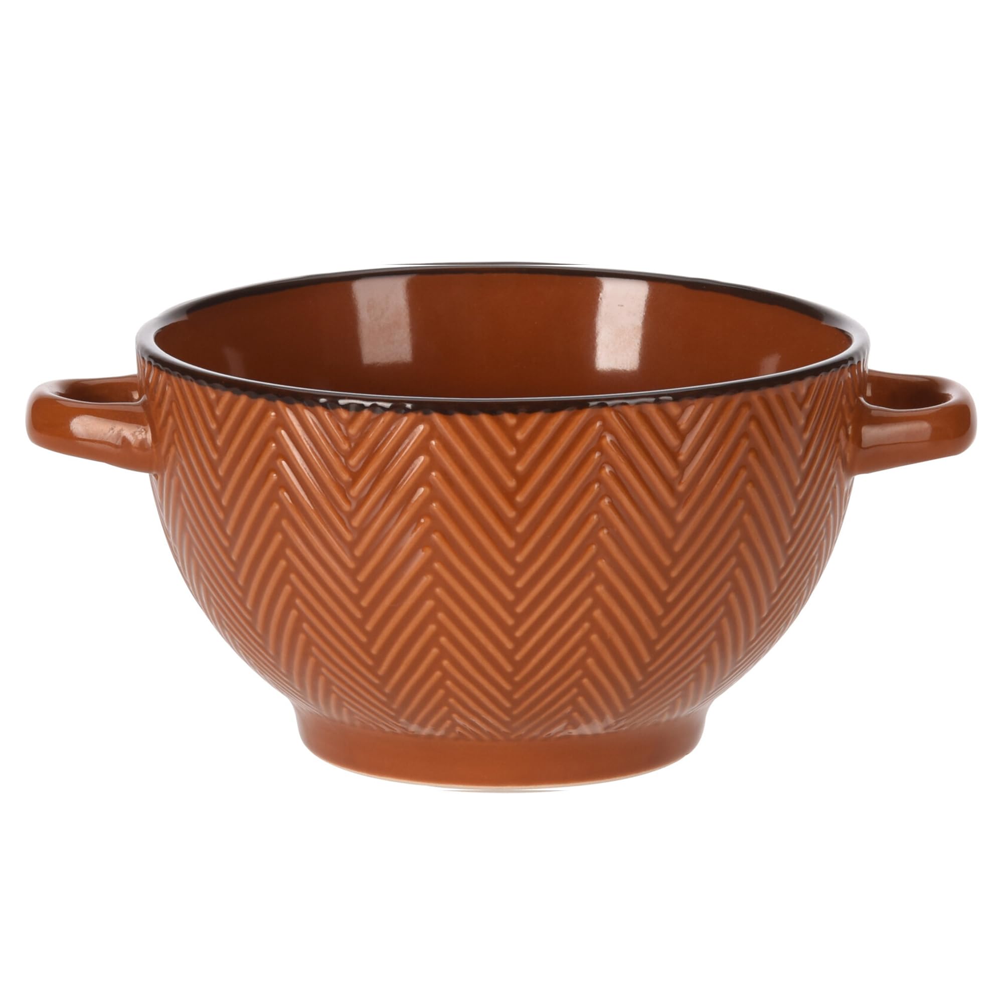 Soup Bowls with Handles 680ml Ceramic Stoneware Large Soup Serving Bowl French Onion Soup Crocks Deep Stew Noodle Rice Salad Cereal Handled Bowls Kitchen, Microwave & Dishwasher Safe, Lined (Brown)