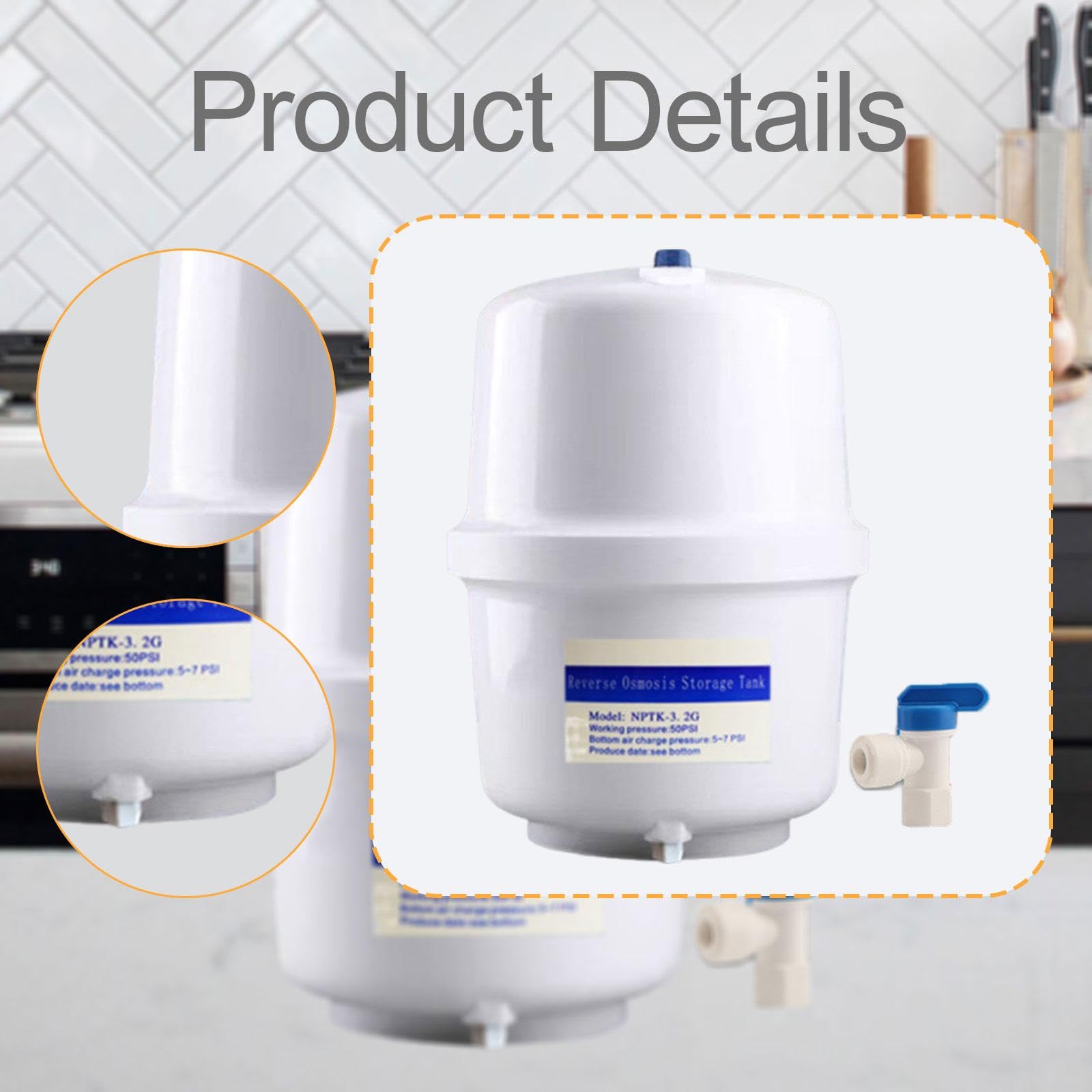 Generic Serbatoio di Accumulo Acqua Pressurizzato Da 3,2 Litri per Sistemi Ad Osmosi Inversa, Compatto E Leggero, con Valvola a Sfera, Valvola a Sfera Da 9.5 Mm