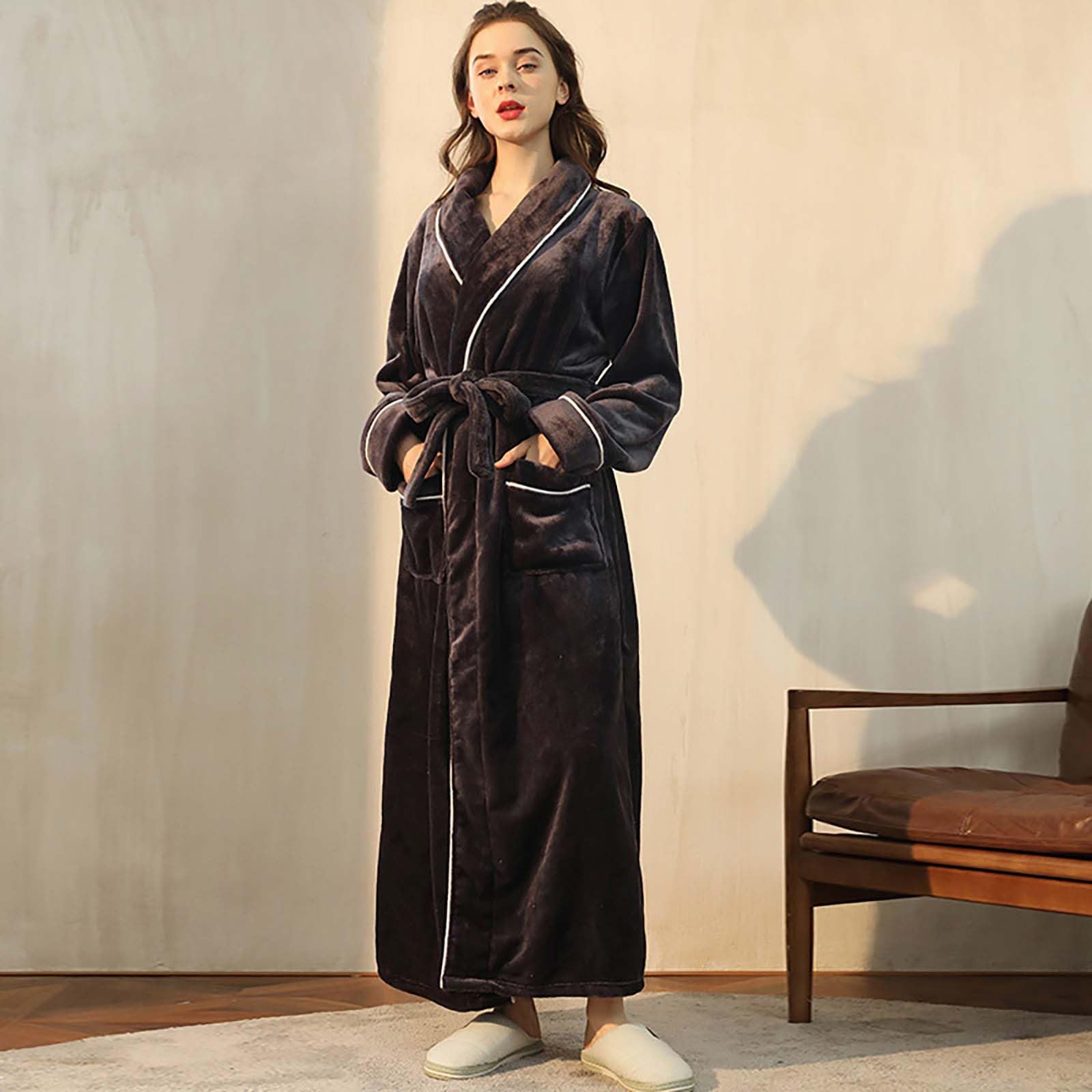 Robe De Chambre Femme Polaire Hiver Peignoir Doux Bain Chaud Robes Chic