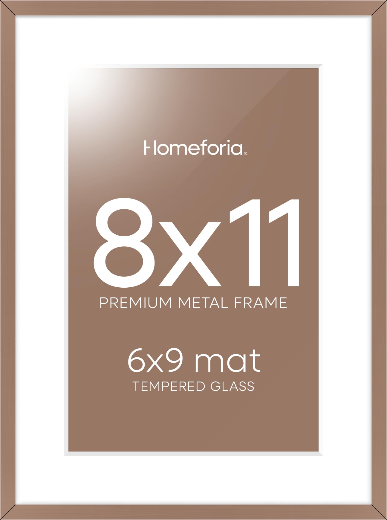 Homeforia 8x11 Mocha Picture Frame, High-End Metal, 6x9 Mat, Glass | High End Aluminum, Tempered Glass, Acid-Free 6x9 Removable Mat, 8x11 in Edge-to-Edge Display 11x8, Wall Kit, Set Of 1