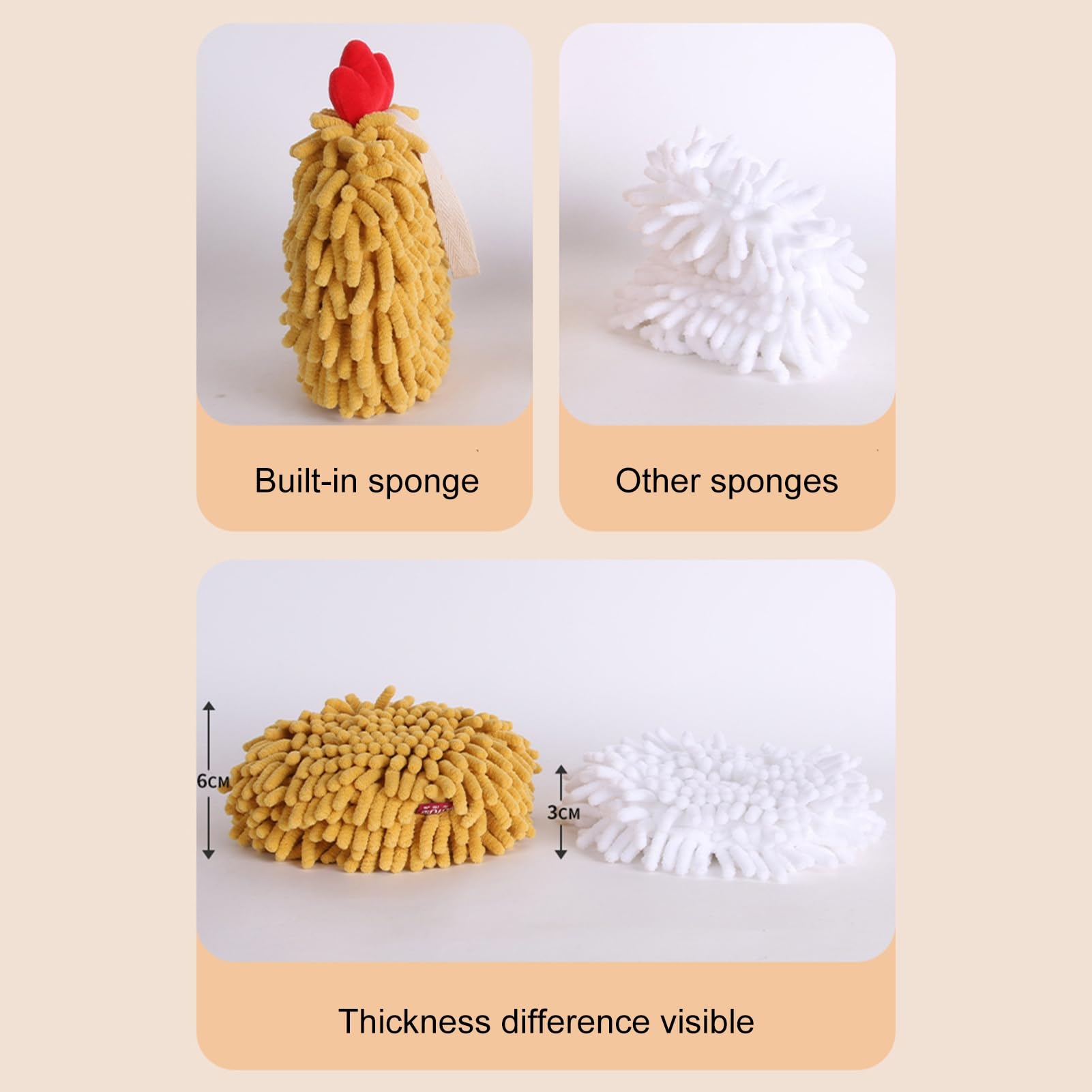 2 Asciugamani A Forma Di Riccio/Palla, In Microfibra, Assorbenti, Con Corda, Per Bagno E Cucina - 3