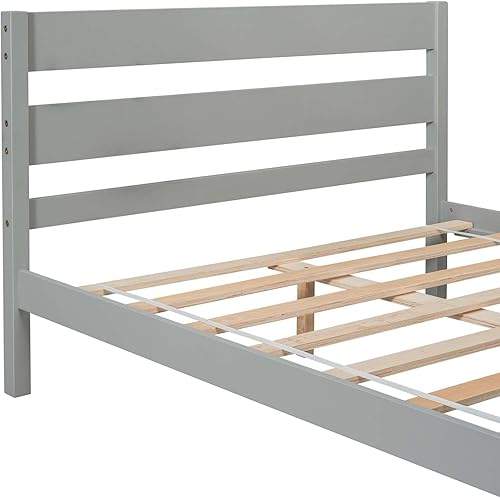 Miniatura 27 de Cama de plataforma de madera con cabecera y estribo, soporte de listones de madera resistente, no requiere somier, montaje simple para niños, niñas,