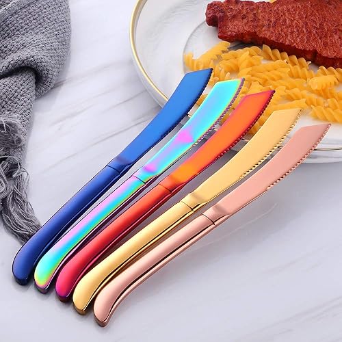 Miniatura 48 de Juego de cuchillos para carne, cuchillos de cocina de acero inoxidable dentado de alta calidad, juego de 6, aptos para lavavajillas (dorado)