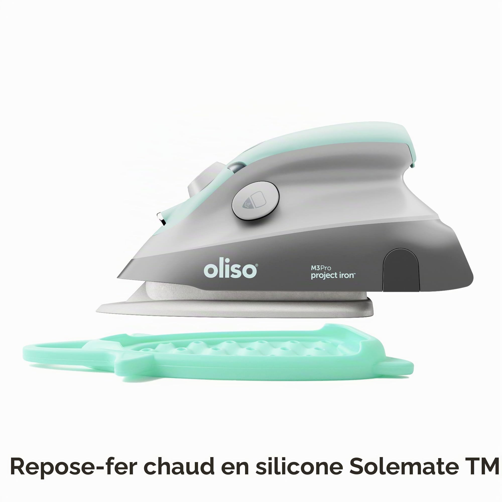 oliso M3Pro Textile Compact Fabric Project Fer à vapeur avec Solemate Protection de la plaque chauffantepeur avec Solemate Hot Iron Rest, Aqua