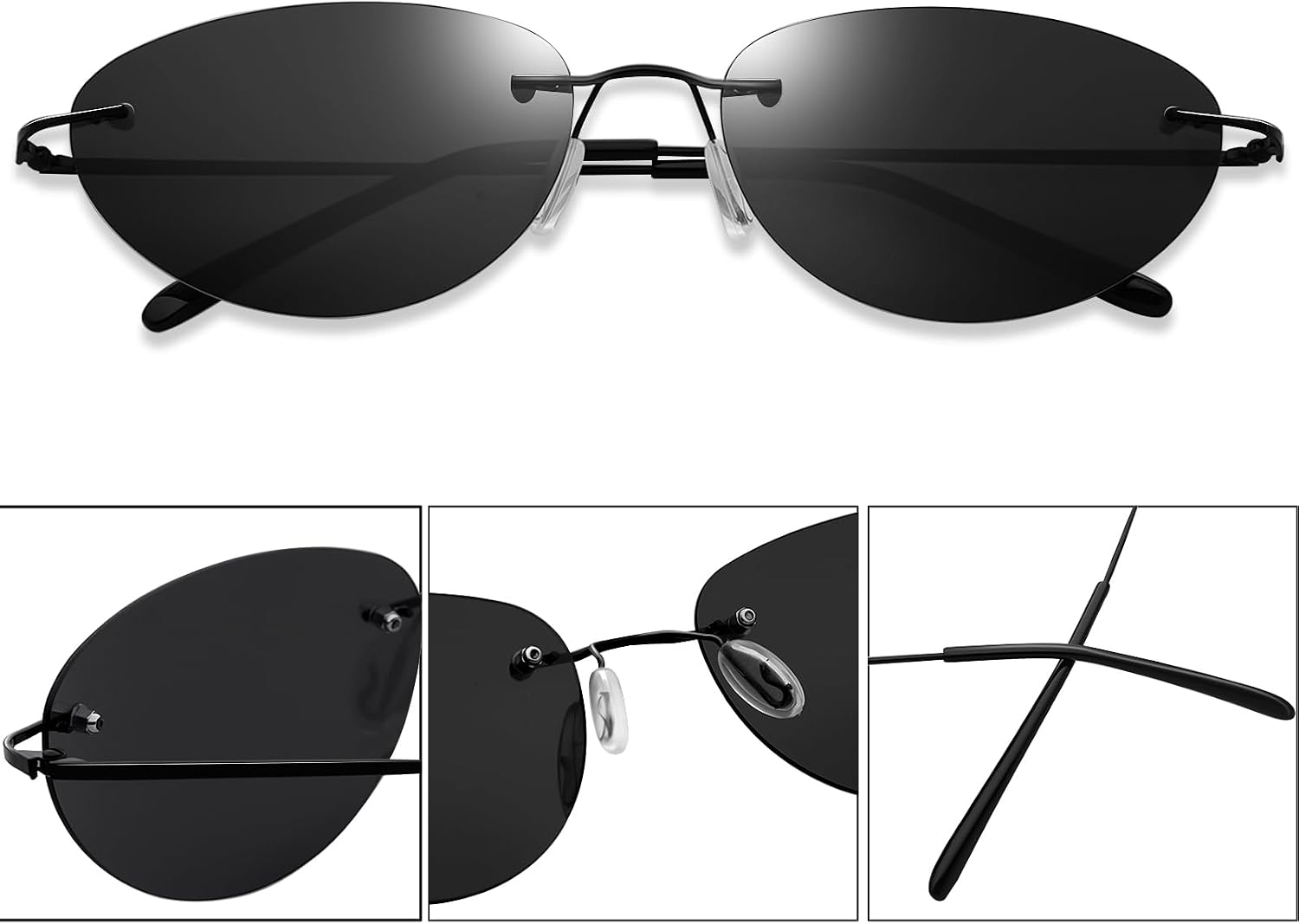 Halloween Black Rimless Oval Costume Sunglasses for Men Women