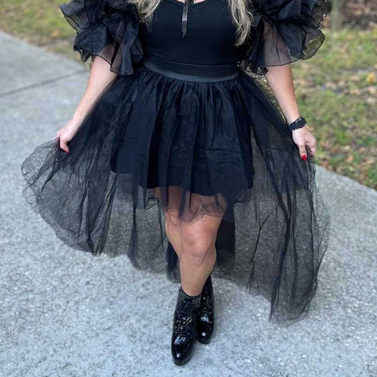 CAMDOM Abito Steampunk in Tulle con Coda di Rondine,Vestito Asimmetrico Alta Vita a Strati, tutù Irregolare Costume Elegante da Donna per Matrimonio, Halloween, Feste e Serate